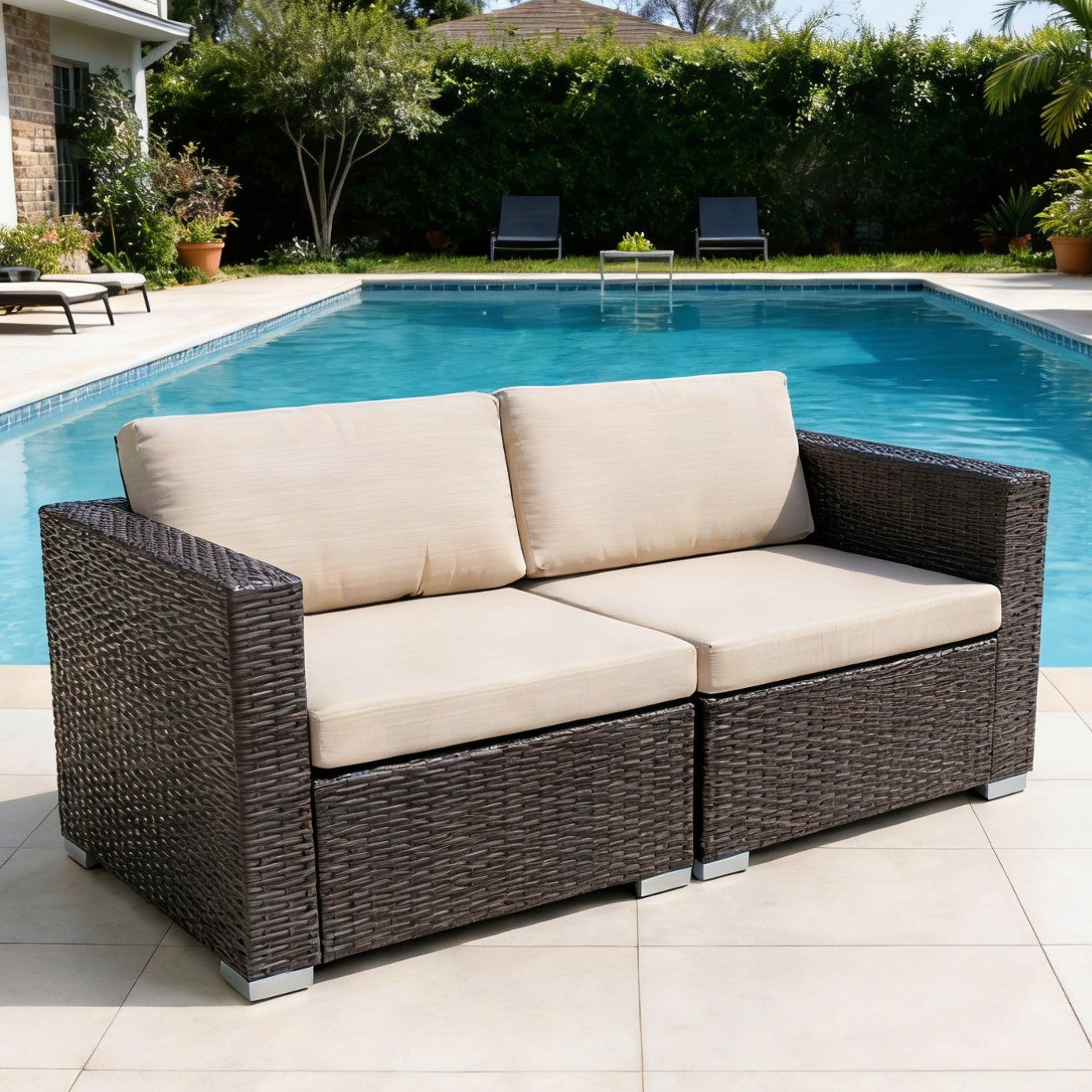 Aluminum Frame Modern Comfy Outdoor Rattan Wicker Loveseat