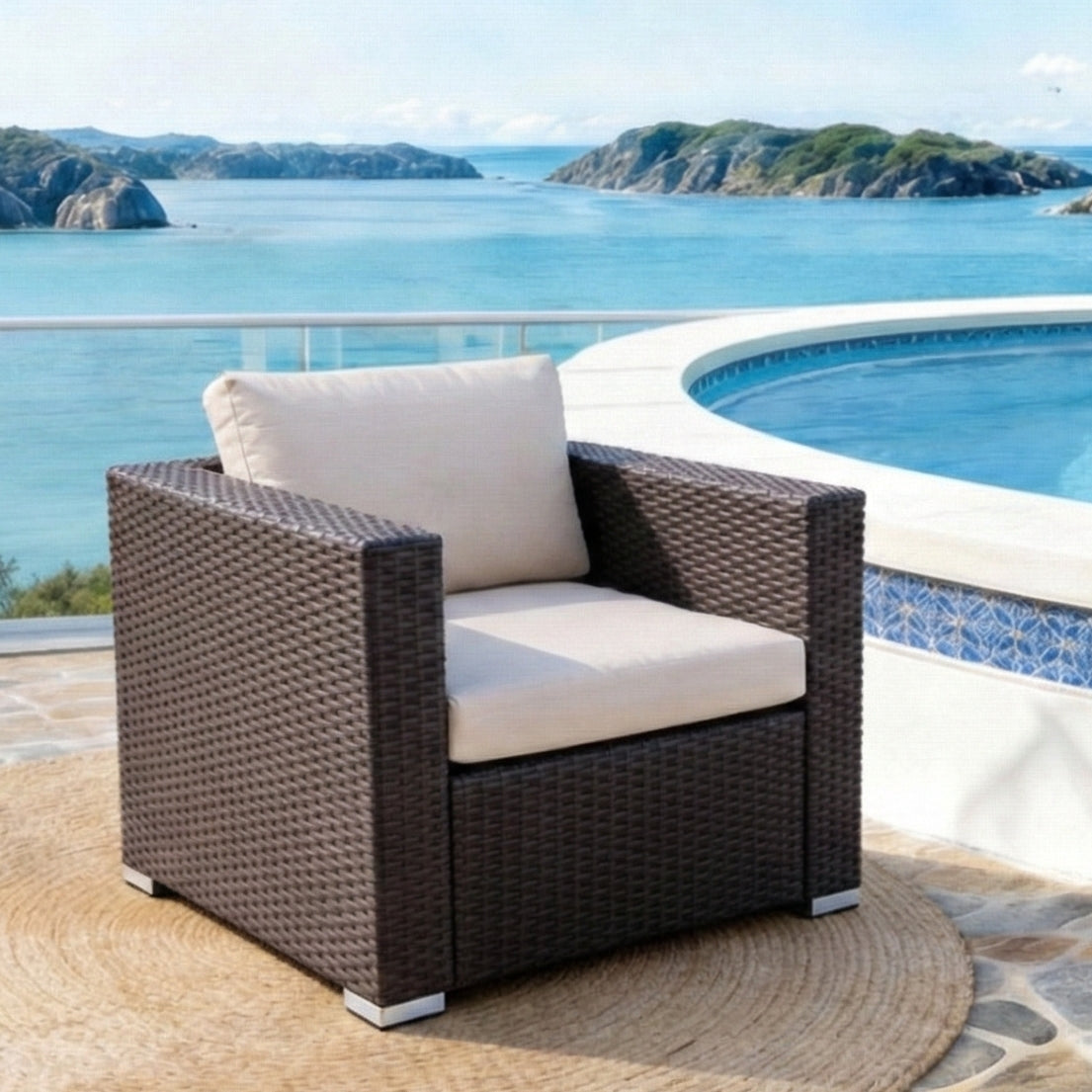 Aluminum Frame Weather-Resistant Outdoor Woven Rattan Armchair