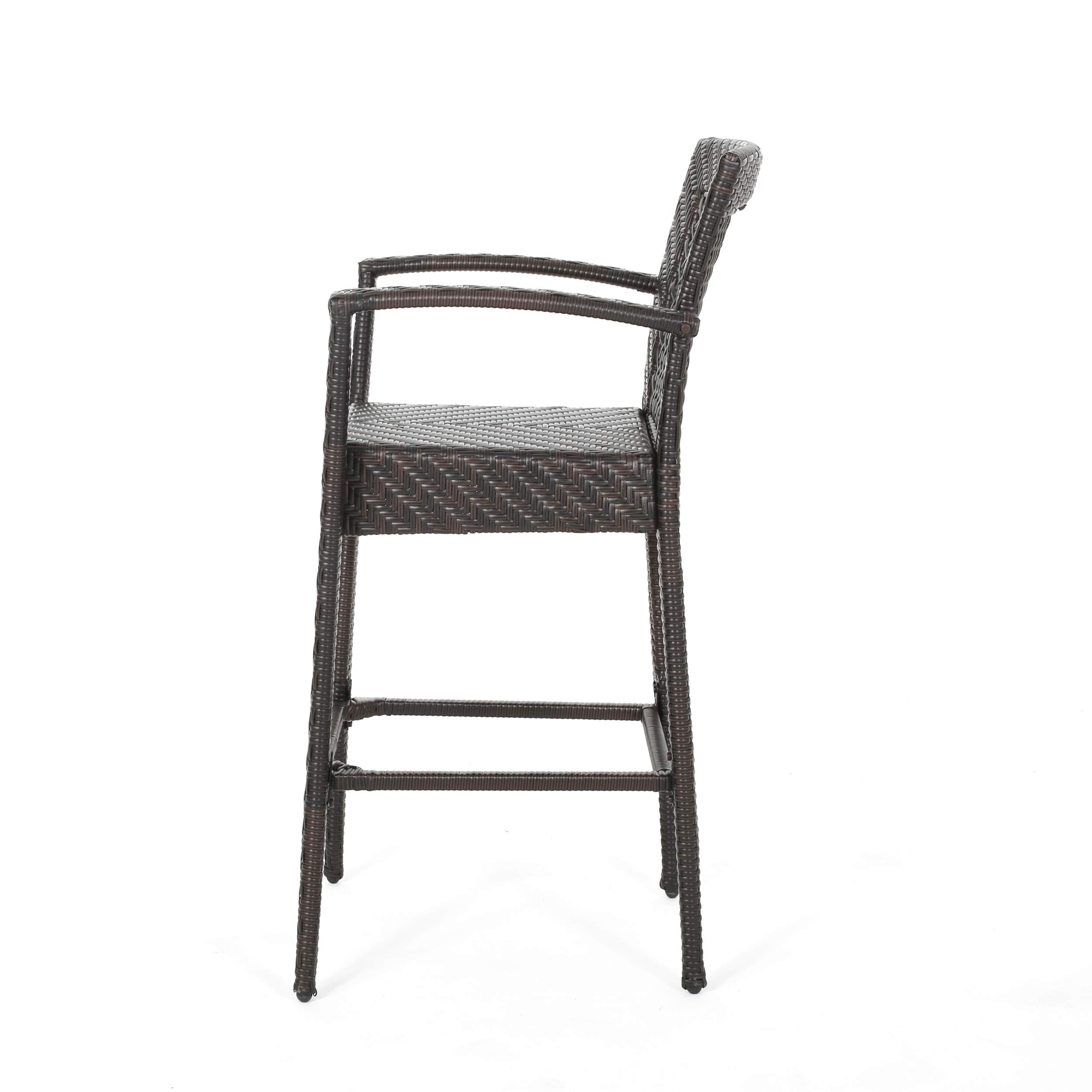 Chic Woven Rattan Bar Stool with Armrests