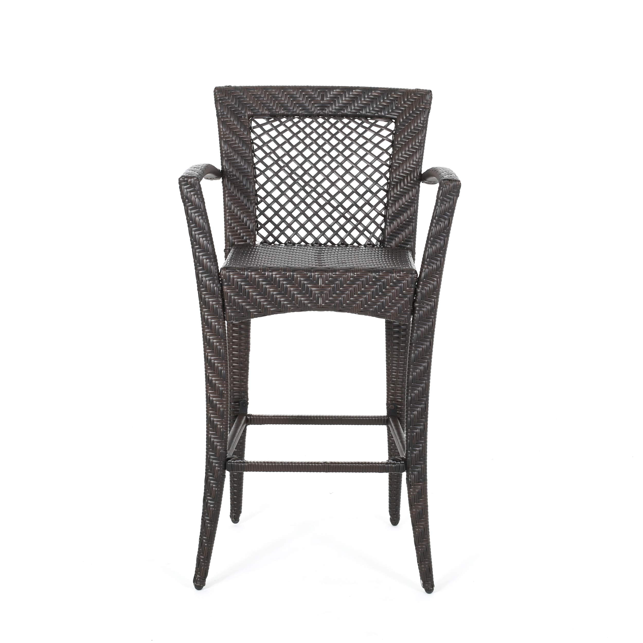 Chic Woven Rattan Bar Stool with Armrests