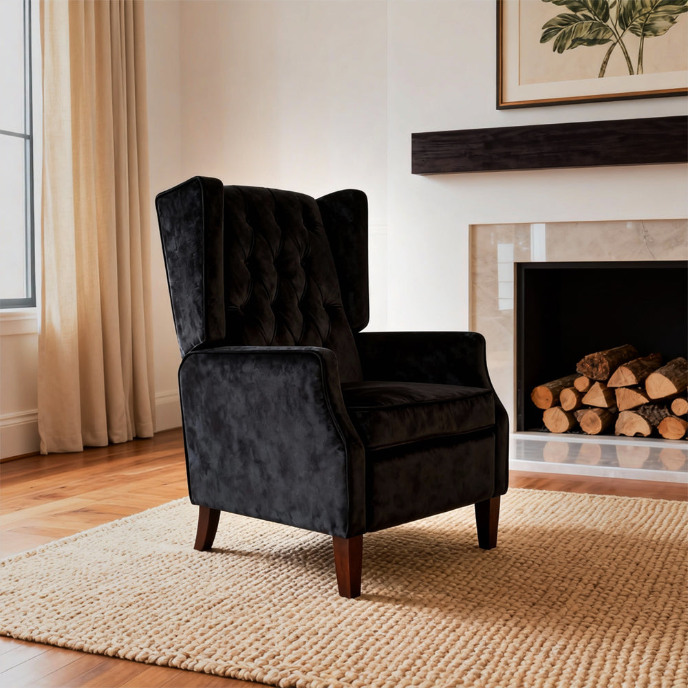 Eeeza Classic High-Back Tufted Armchair, Wingback, Birch, Black