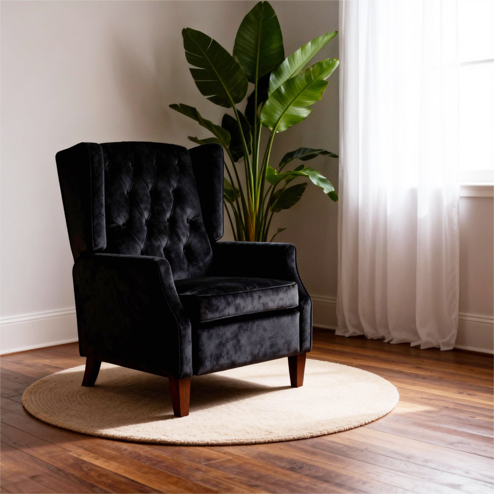Eeeza Classic High-Back Tufted Armchair, Wingback, Birch, Black