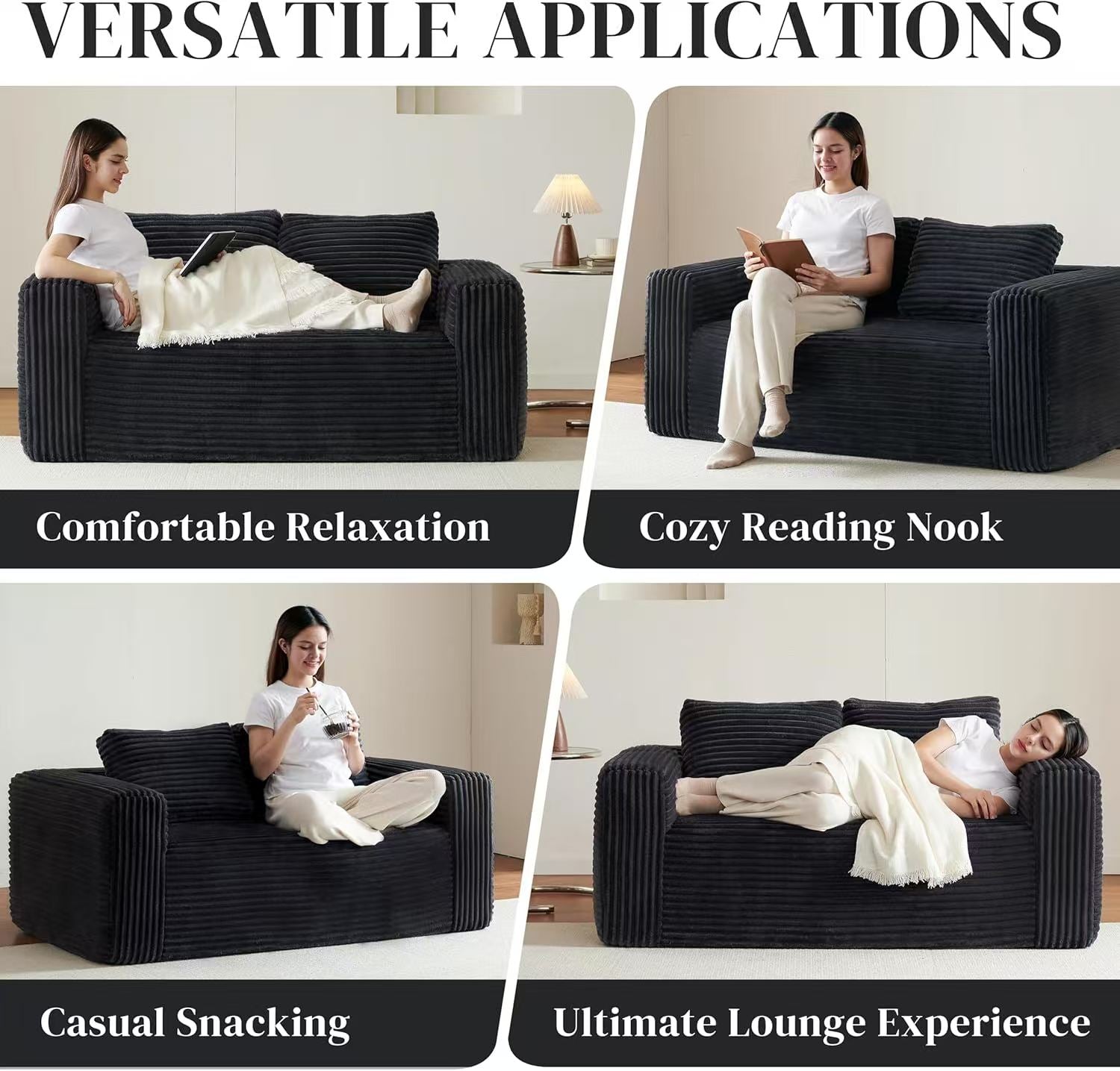 Boneless Deep Seat 2-Seater, No Assembly Foam Floor Couch, Plush Cordu