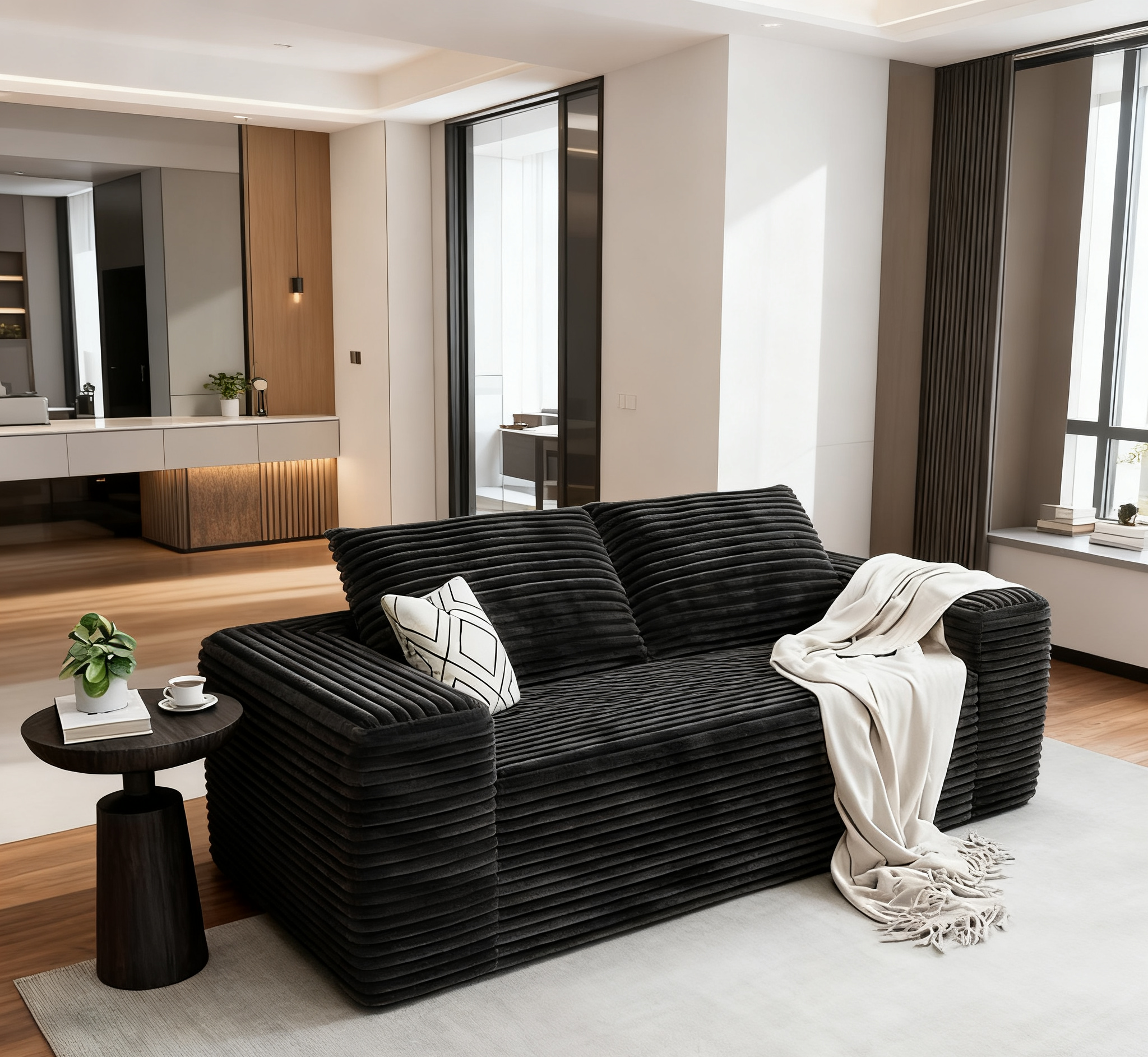 Boneless Deep Seat 2-Seater, No Assembly Foam Floor Couch, Plush Cordu