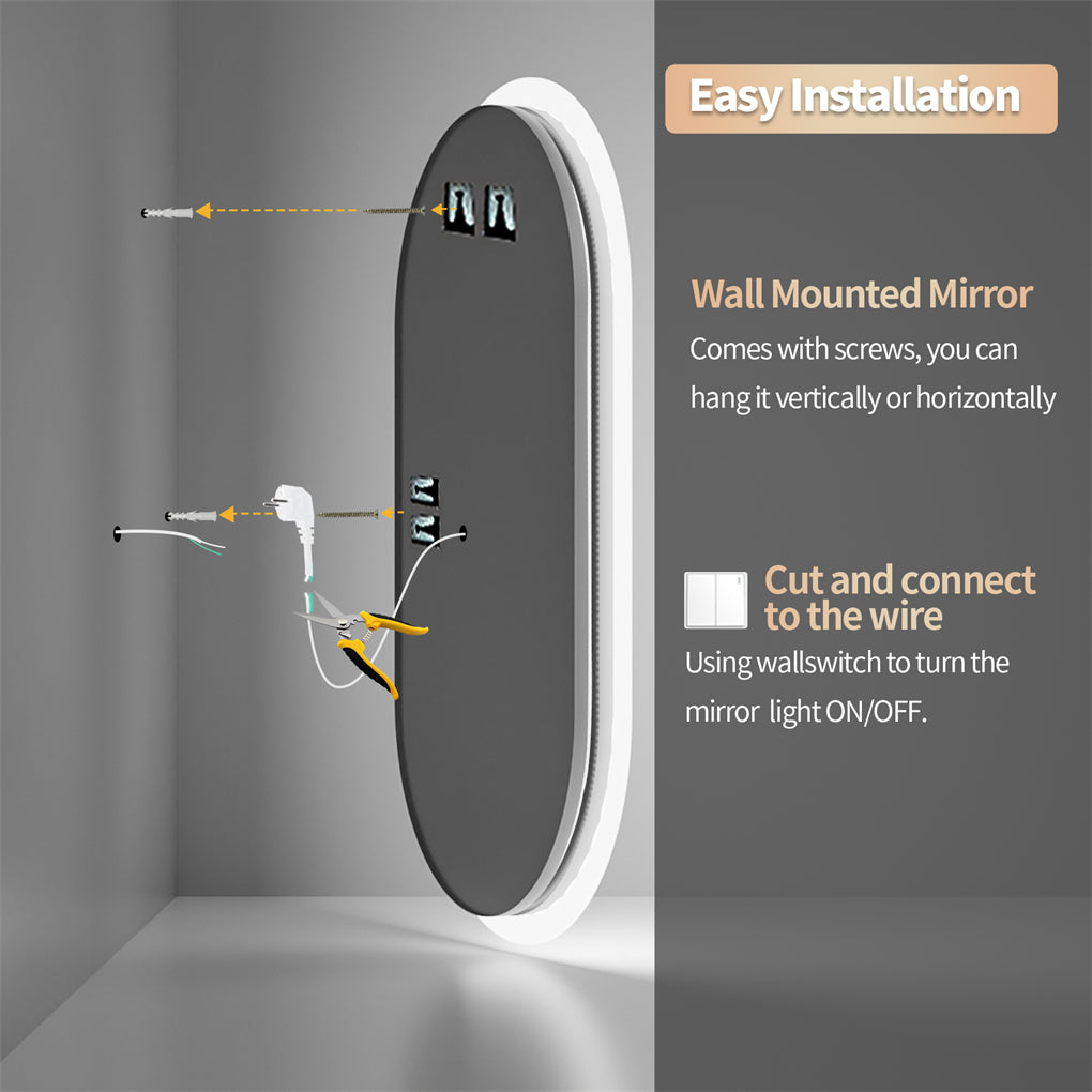 Oval Backlit LED Bathroom Mirror Anti-Fog Full Length Makeup Mirror