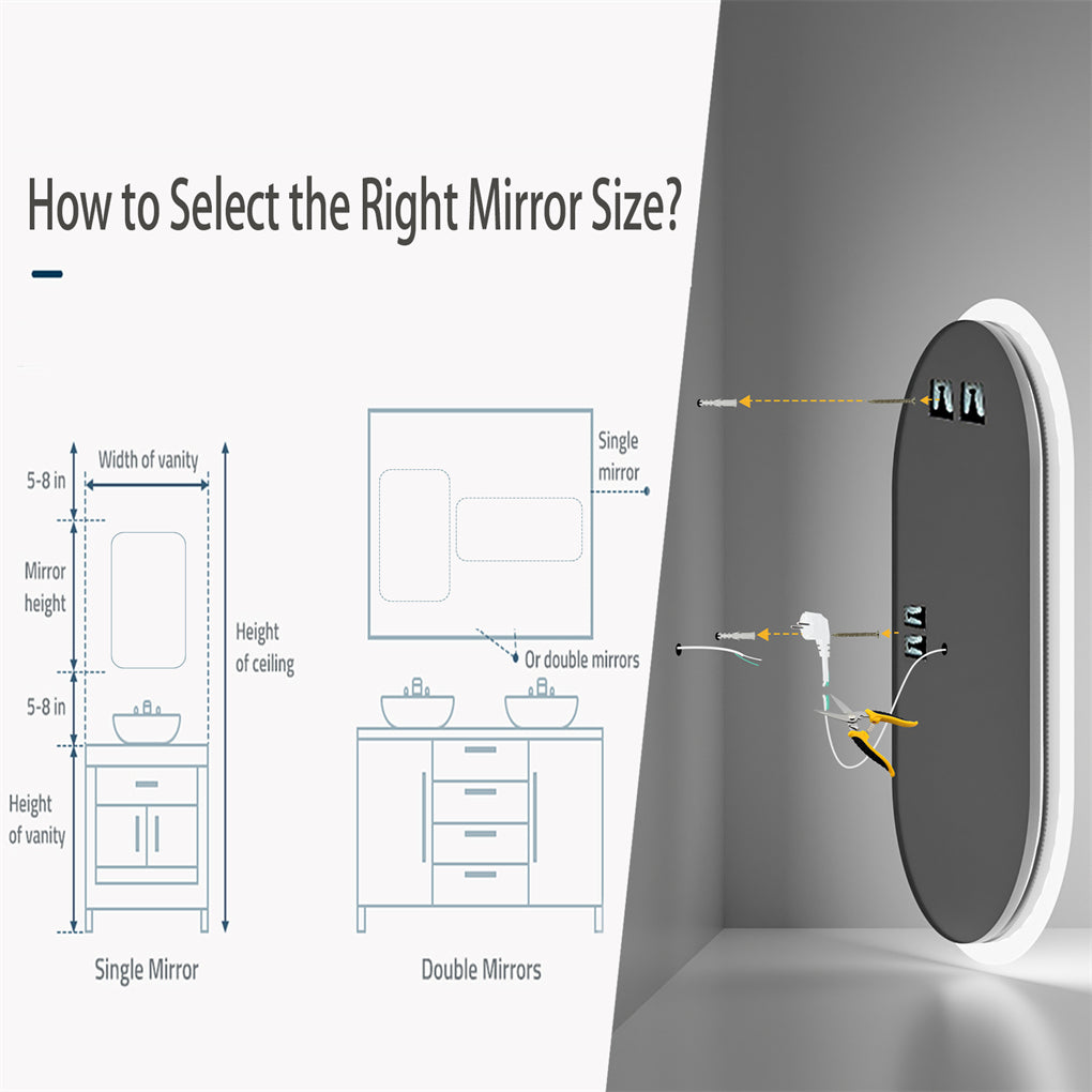 Oval Backlit LED Bathroom Mirror Anti-Fog Full Length Makeup Mirror