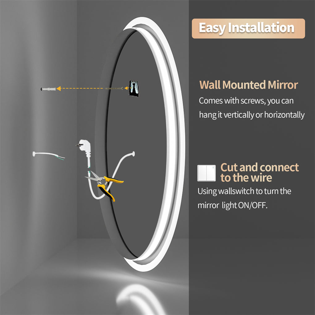 LED Wall Makeup Mirror Round Dimmable LED Bathroom Mirror Smart Touch