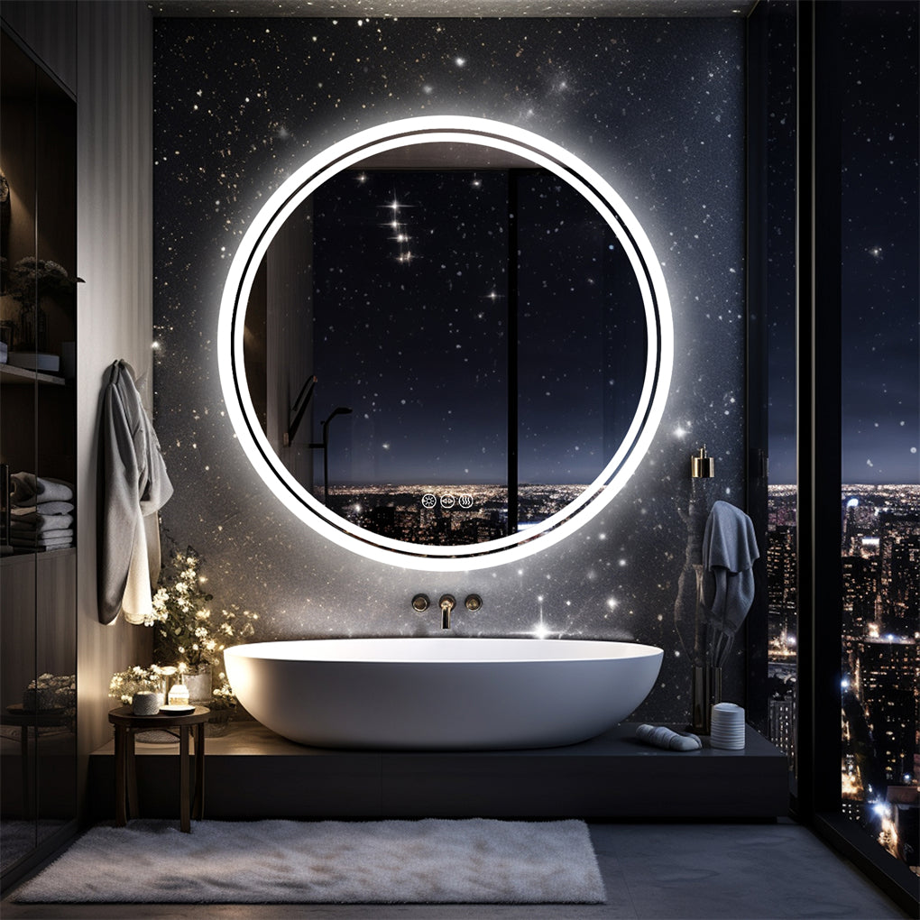 LED Wall Makeup Mirror Round Dimmable LED Bathroom Mirror Smart Touch