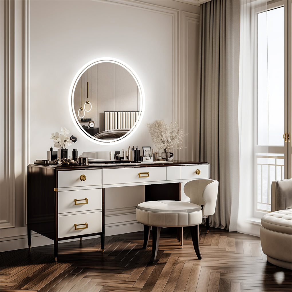 LED Wall Makeup Mirror Round Dimmable LED Bathroom Mirror Smart Touch