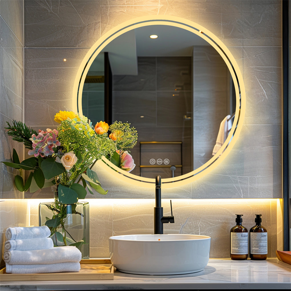 LED Wall Makeup Mirror Round Dimmable LED Bathroom Mirror Smart Touch