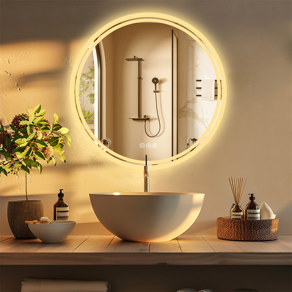 LED Wall Makeup Mirror Round Dimmable LED Bathroom Mirror Smart Touch