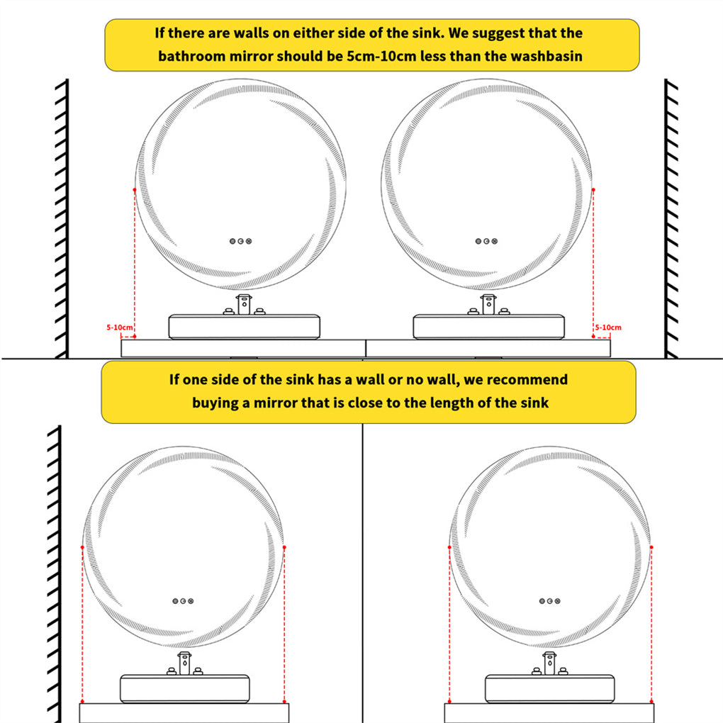 Anti-fog LED Bathroom Mirror Backlit HD Vanity Mirror Shatterproof