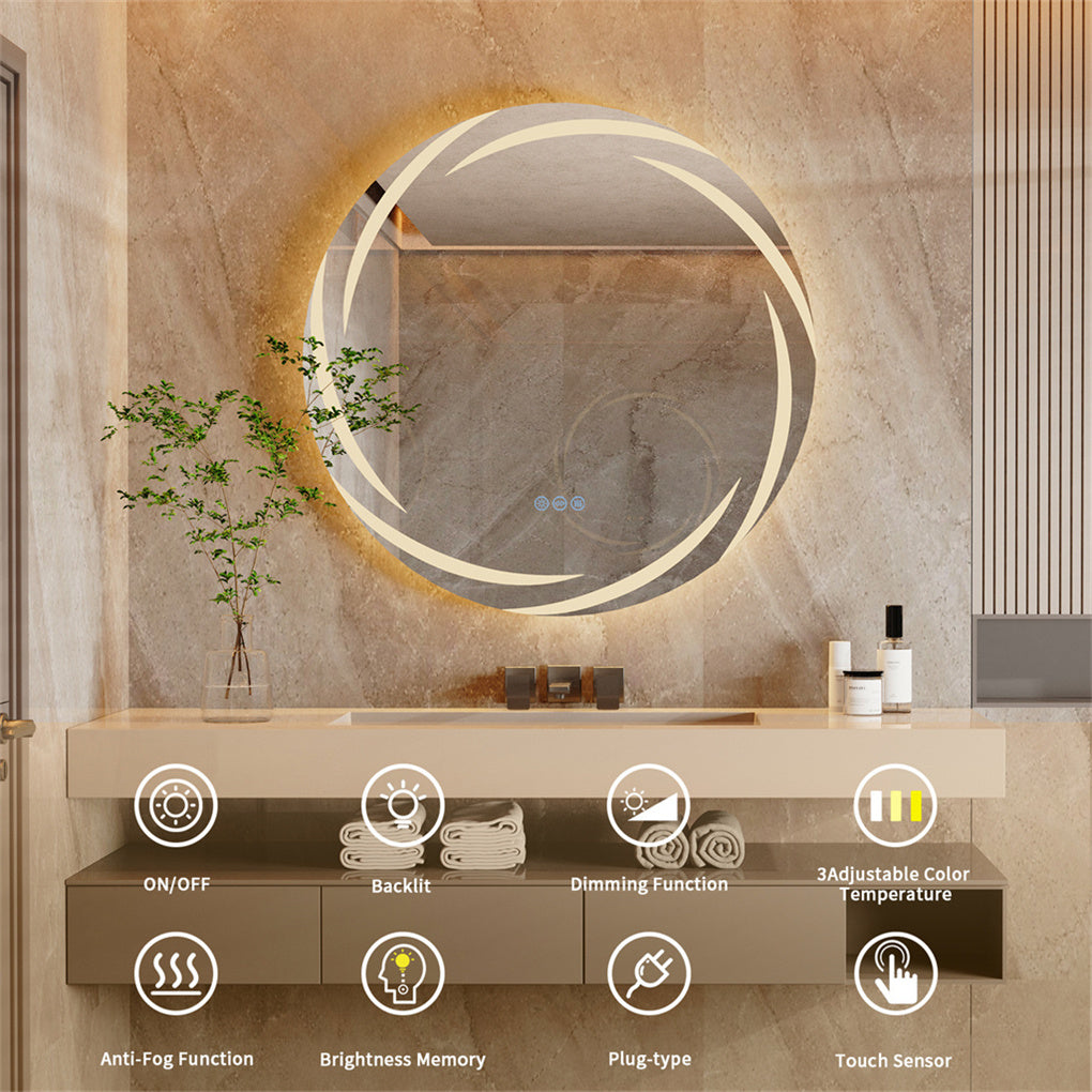 Anti-fog LED Bathroom Mirror Backlit HD Vanity Mirror Shatterproof