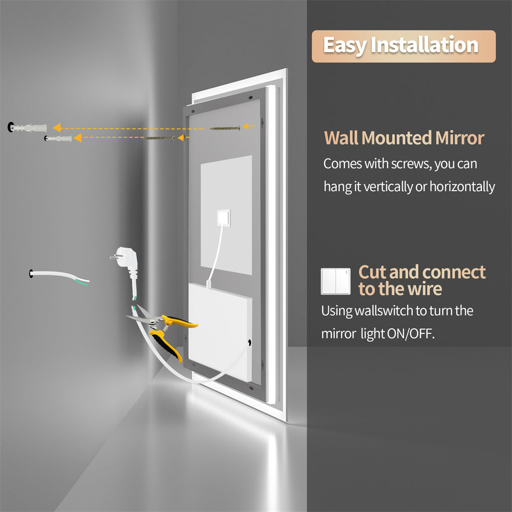 70/80/90CM XXL Bathroom Mirror LED Dimmable Makeup Vanity Mirror IP65
