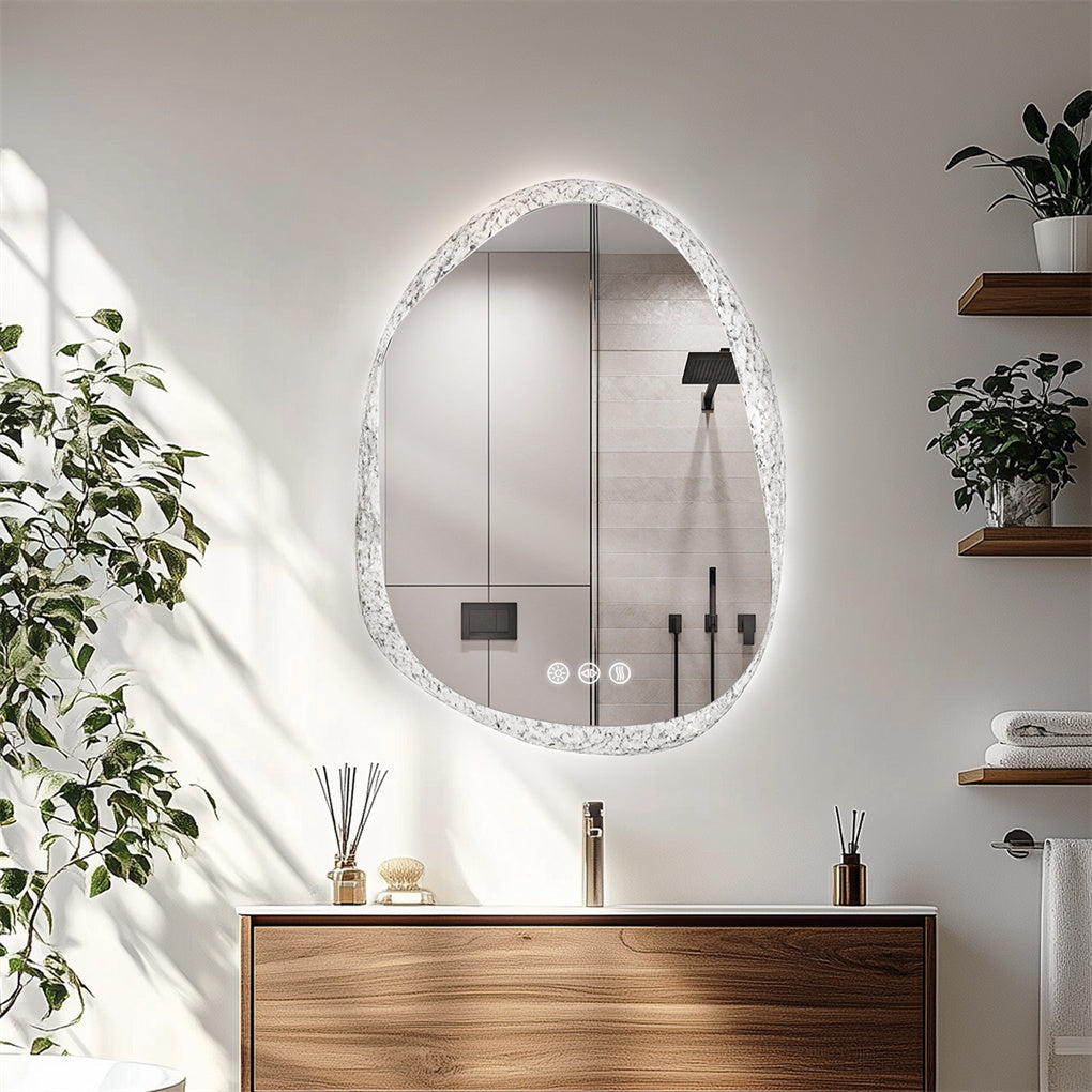 Crystal Frame Bathroom Mirror Anti-fog Makeup Mirror 3 Colors Backlit
