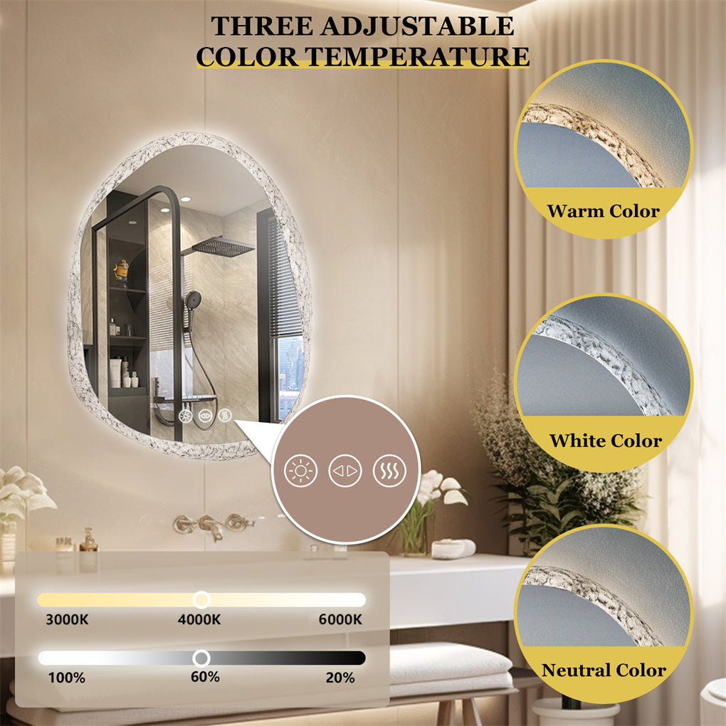 Crystal Frame Bathroom Mirror Anti-fog Makeup Mirror 3 Colors Backlit
