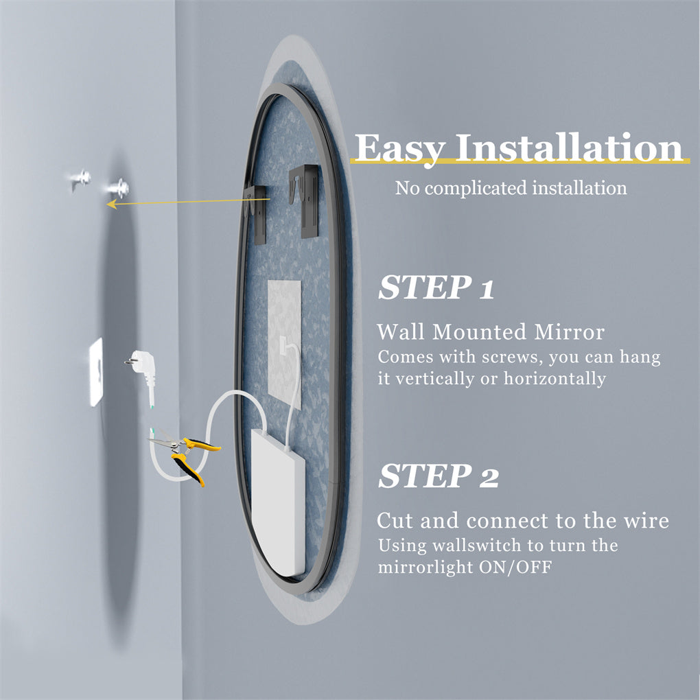 Crystal Frame Bathroom Mirror Anti-fog Makeup Mirror 3 Colors Backlit