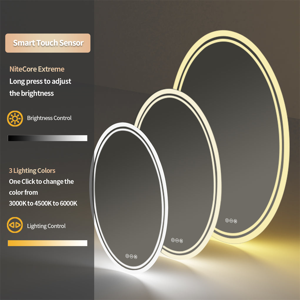 Dual Lights LED Oval Bathroom Mirror Anti-fog HD Hotel Makeup Mirror