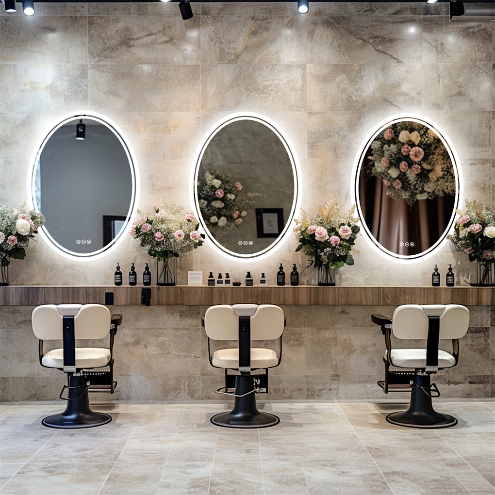 Dual Lights LED Oval Bathroom Mirror Anti-fog HD Hotel Makeup Mirror