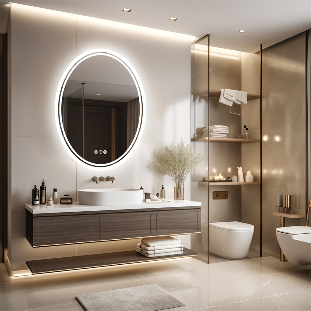 Dual Lights LED Oval Bathroom Mirror Anti-fog HD Hotel Makeup Mirror