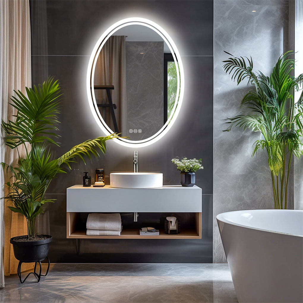 Dual Lights LED Oval Bathroom Mirror Anti-fog HD Hotel Makeup Mirror