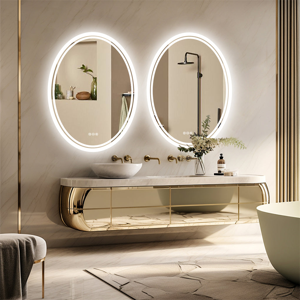 Dual Lights LED Oval Bathroom Mirror Anti-fog HD Hotel Makeup Mirror