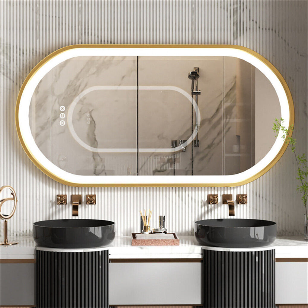 Gold Frame Oval LED Bathroom Mirror Anti-Fog Smart Vanity Mirror