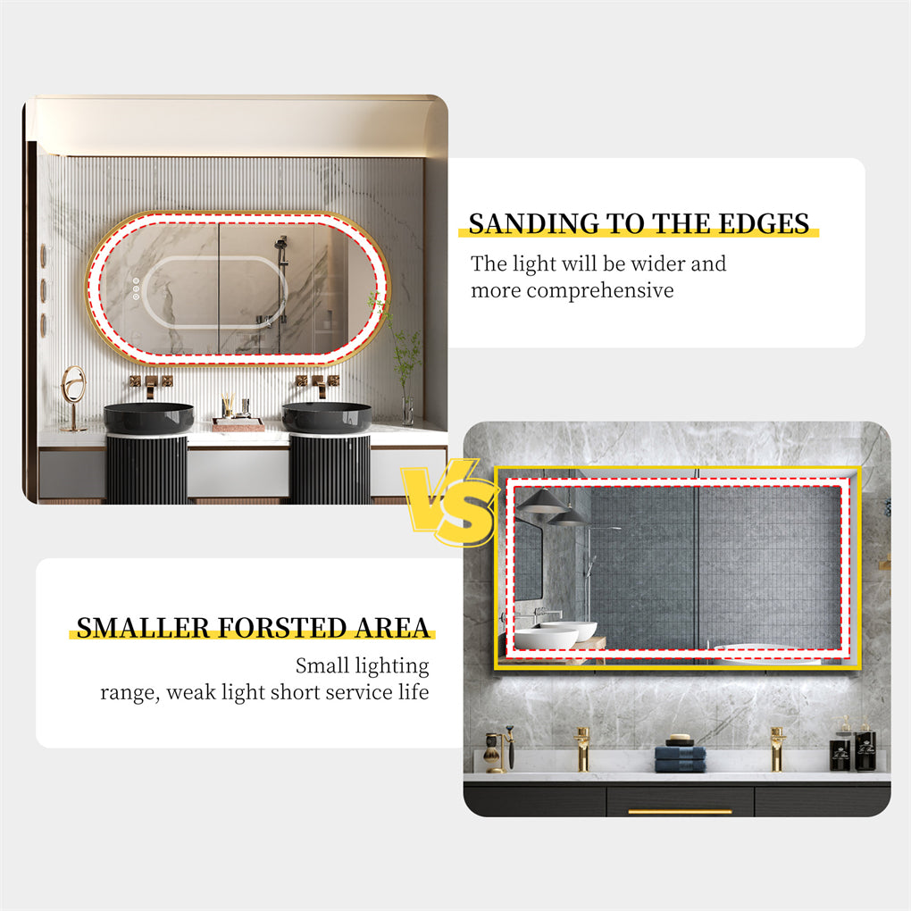 Gold Frame Oval LED Bathroom Mirror Anti-Fog Smart Vanity Mirror