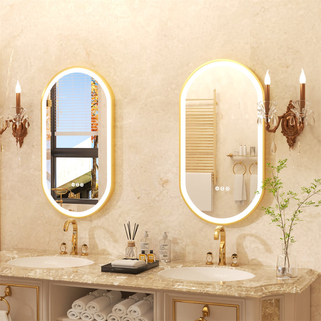 Gold Frame Oval LED Bathroom Mirror Anti-Fog Smart Vanity Mirror