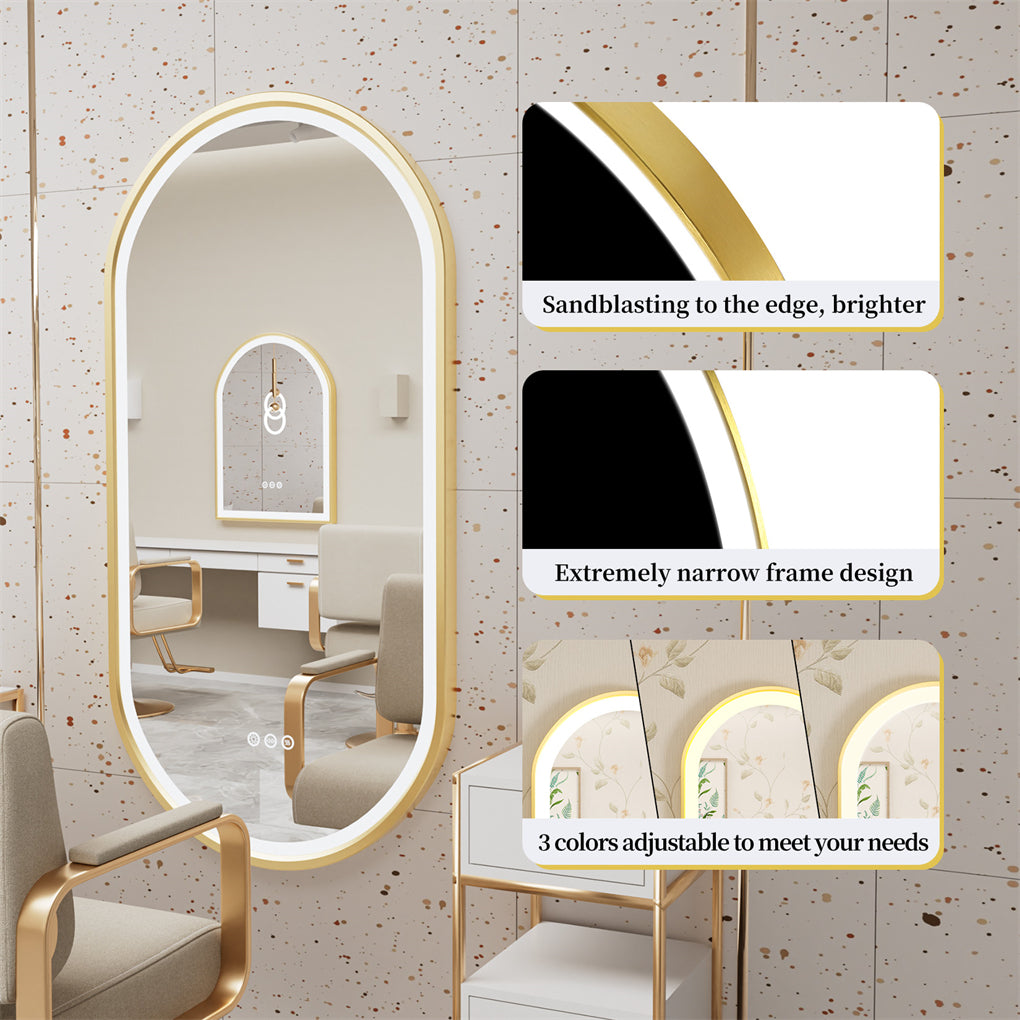 Gold Frame Oval LED Bathroom Mirror Anti-Fog Smart Vanity Mirror