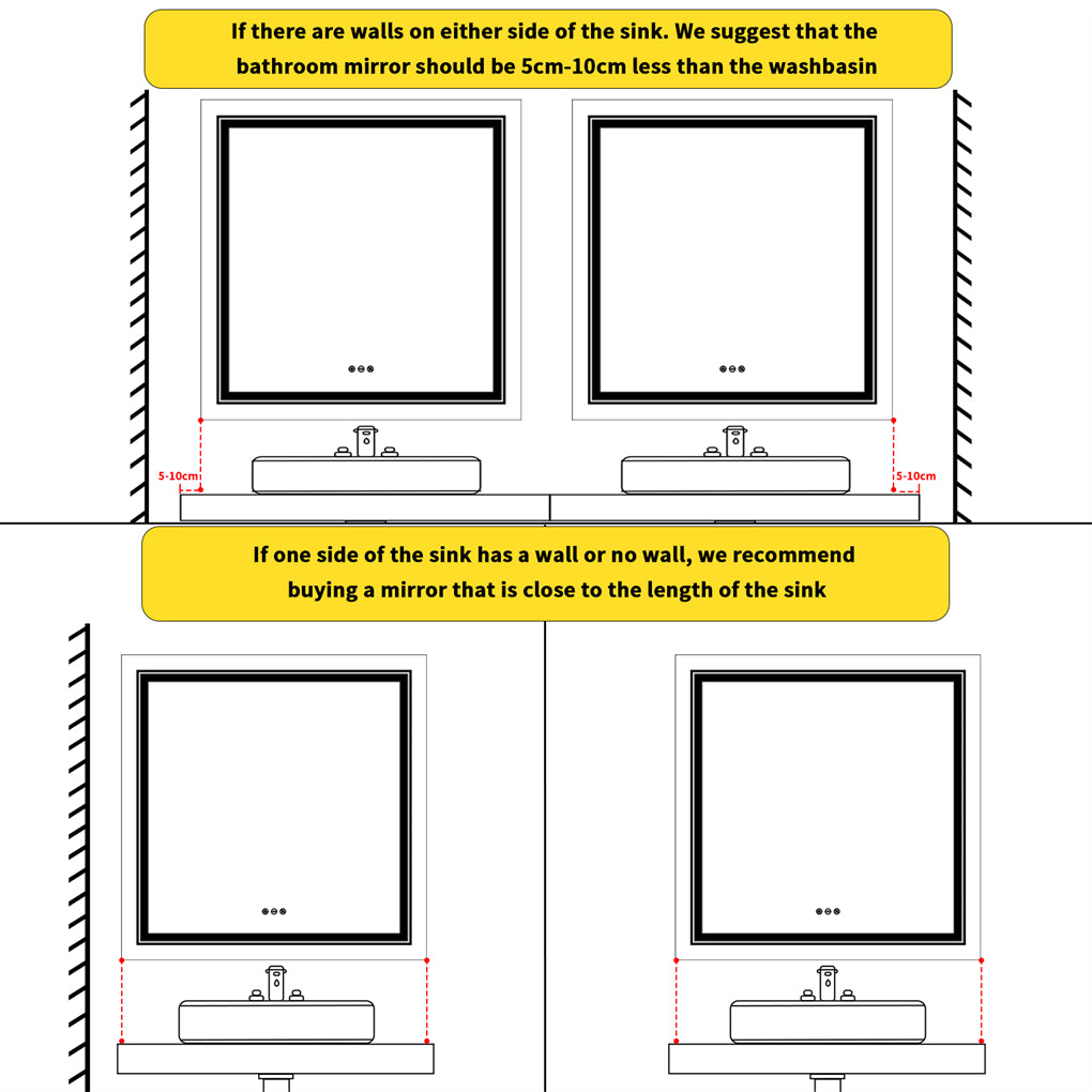 80cm Square LED Bathroom Mirror Dual Lights Anti-fog Makeup Mirror