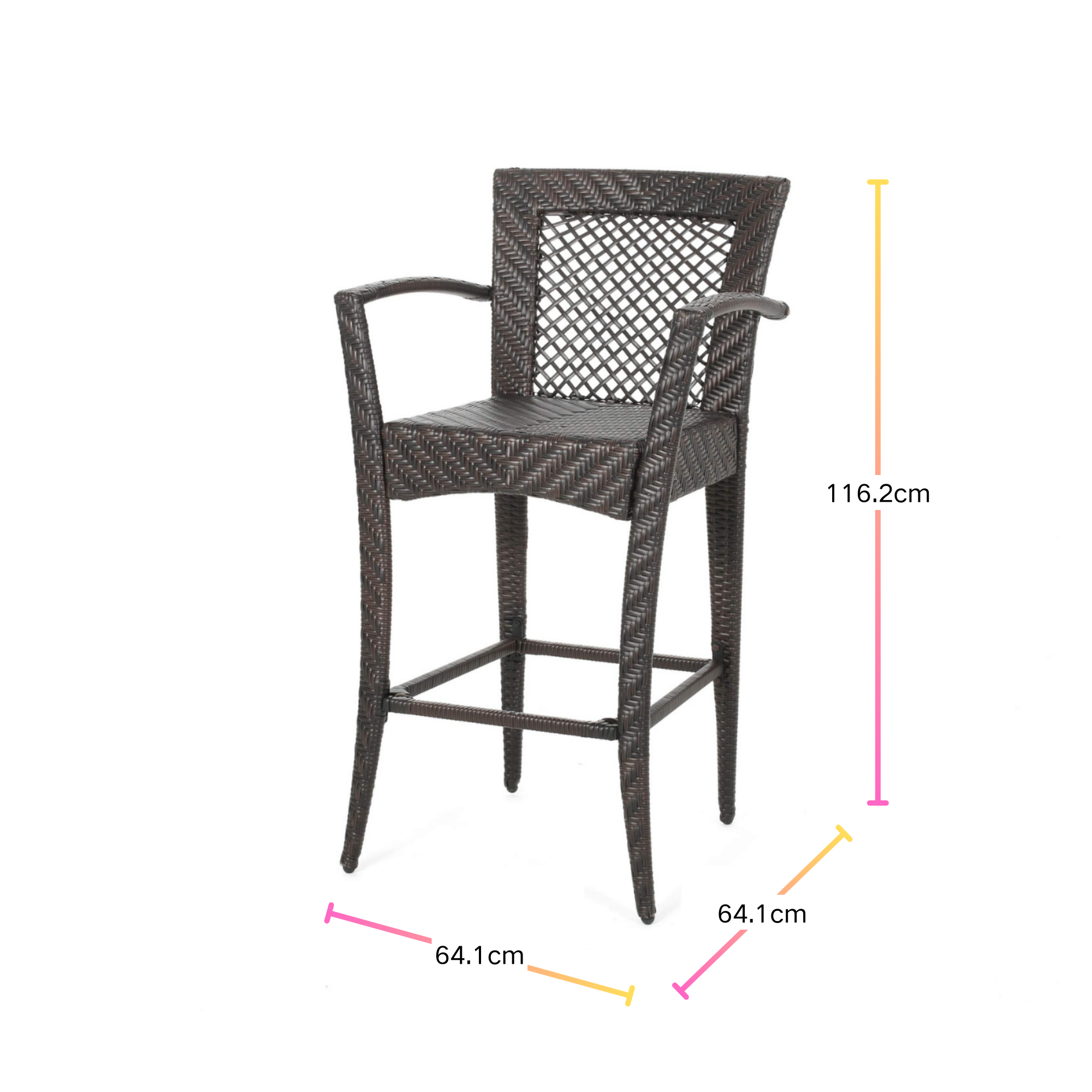 Chic Woven Rattan Bar Stool with Armrests