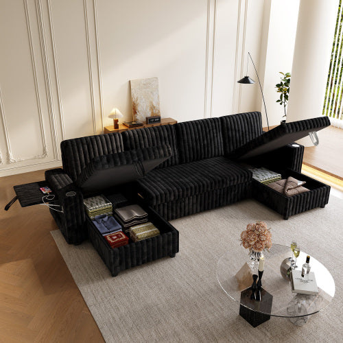 Oversized U Shaped Plush Corduroy Fluffy Sectional Sleeper Sofa