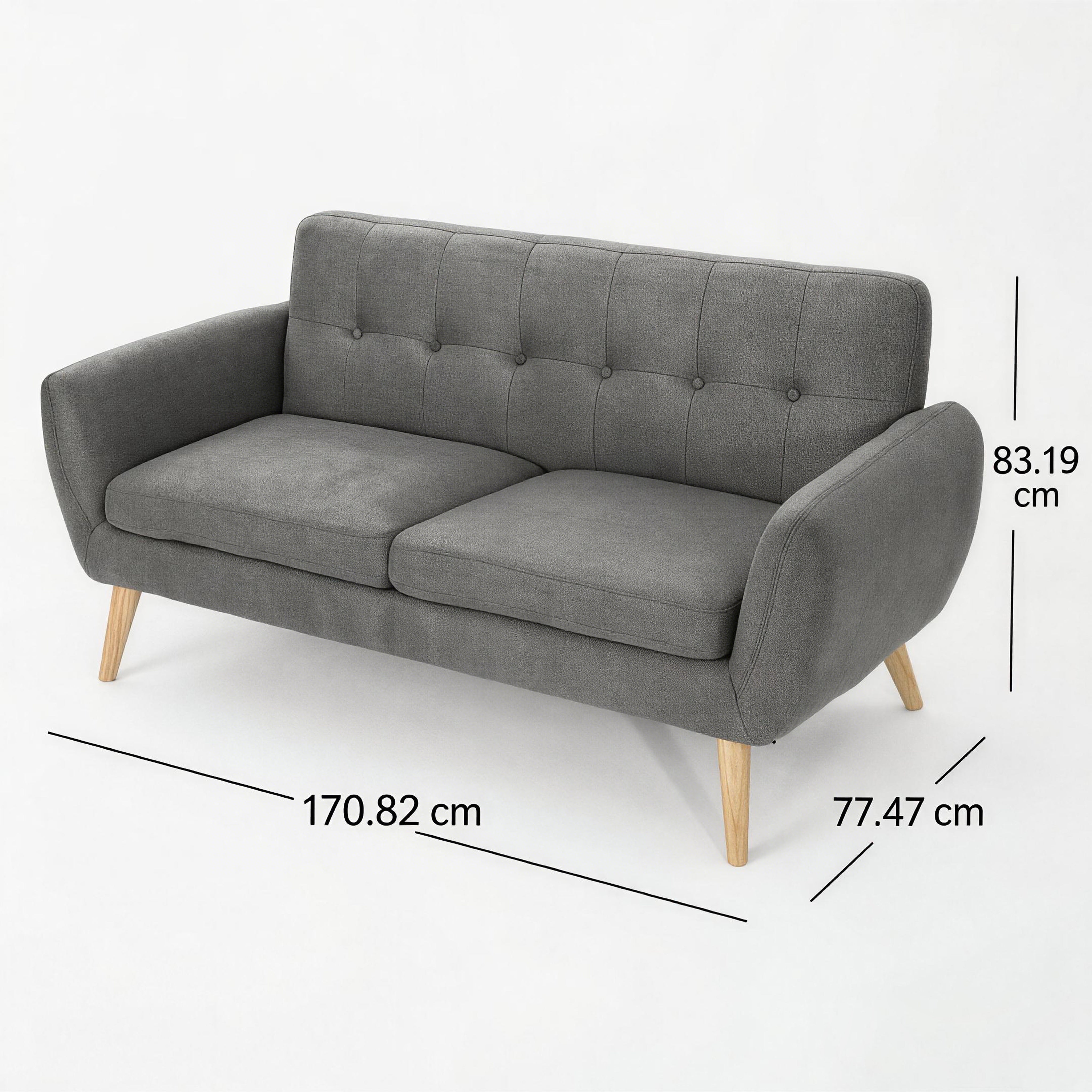 Mid-Century Modern Fabric Loveseat Sofa in Grey