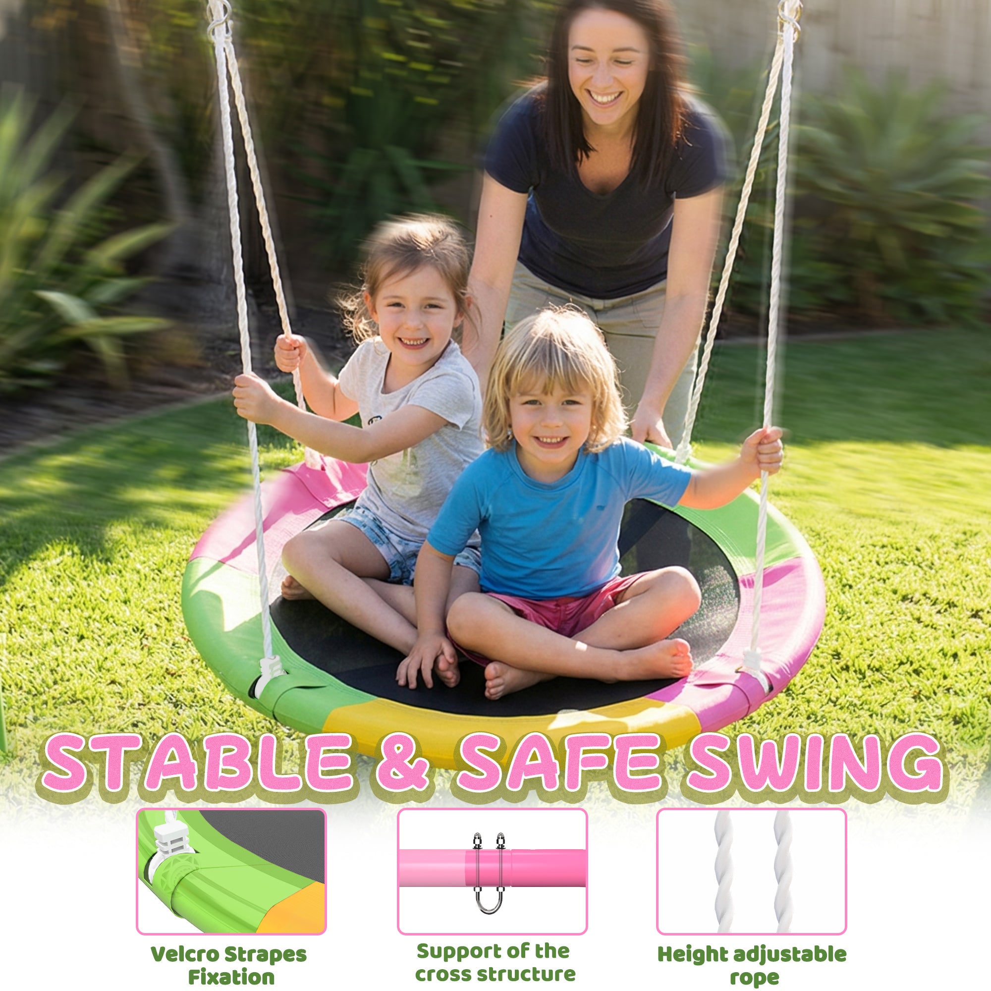 Flying Saucer Swing Set with Heavy Duty A-Frame Metal Swing Stand, Ful