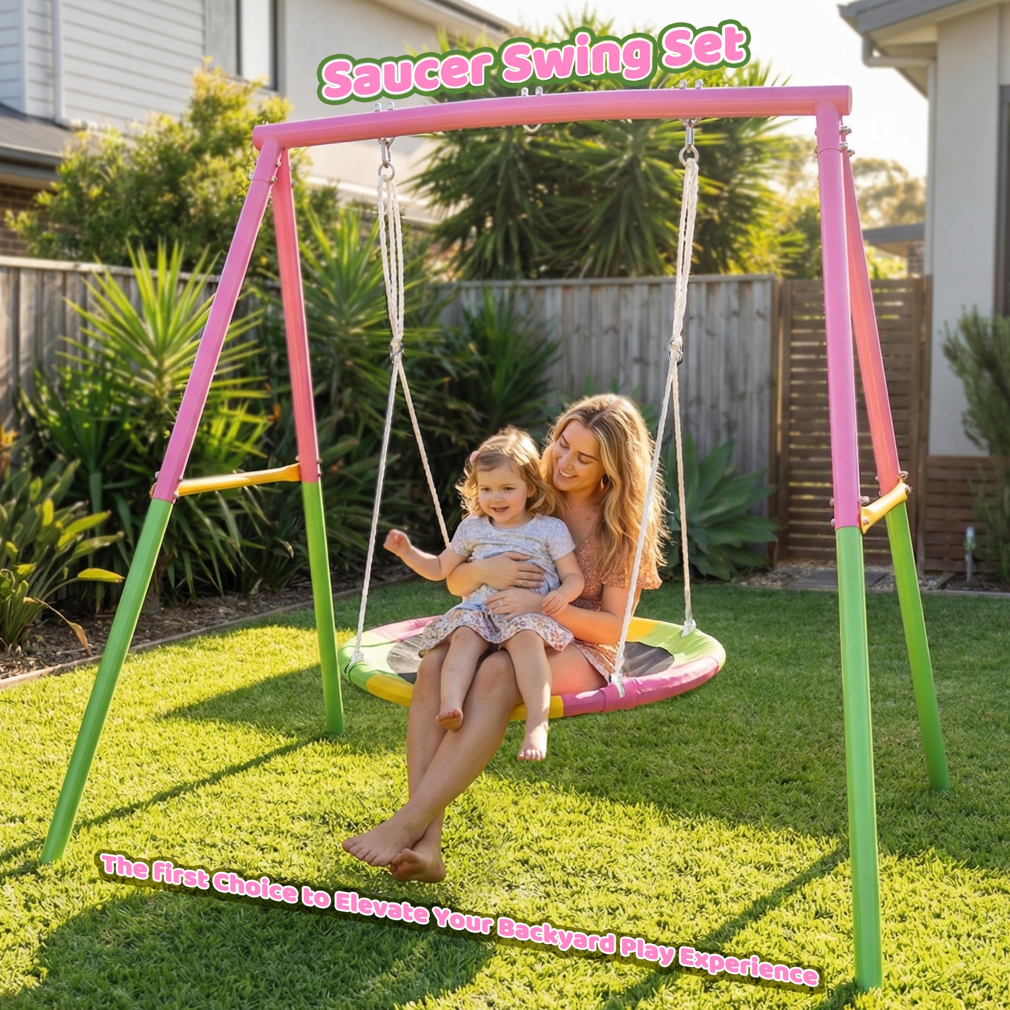 Flying Saucer Swing Set with Heavy Duty A-Frame Metal Swing Stand, Ful