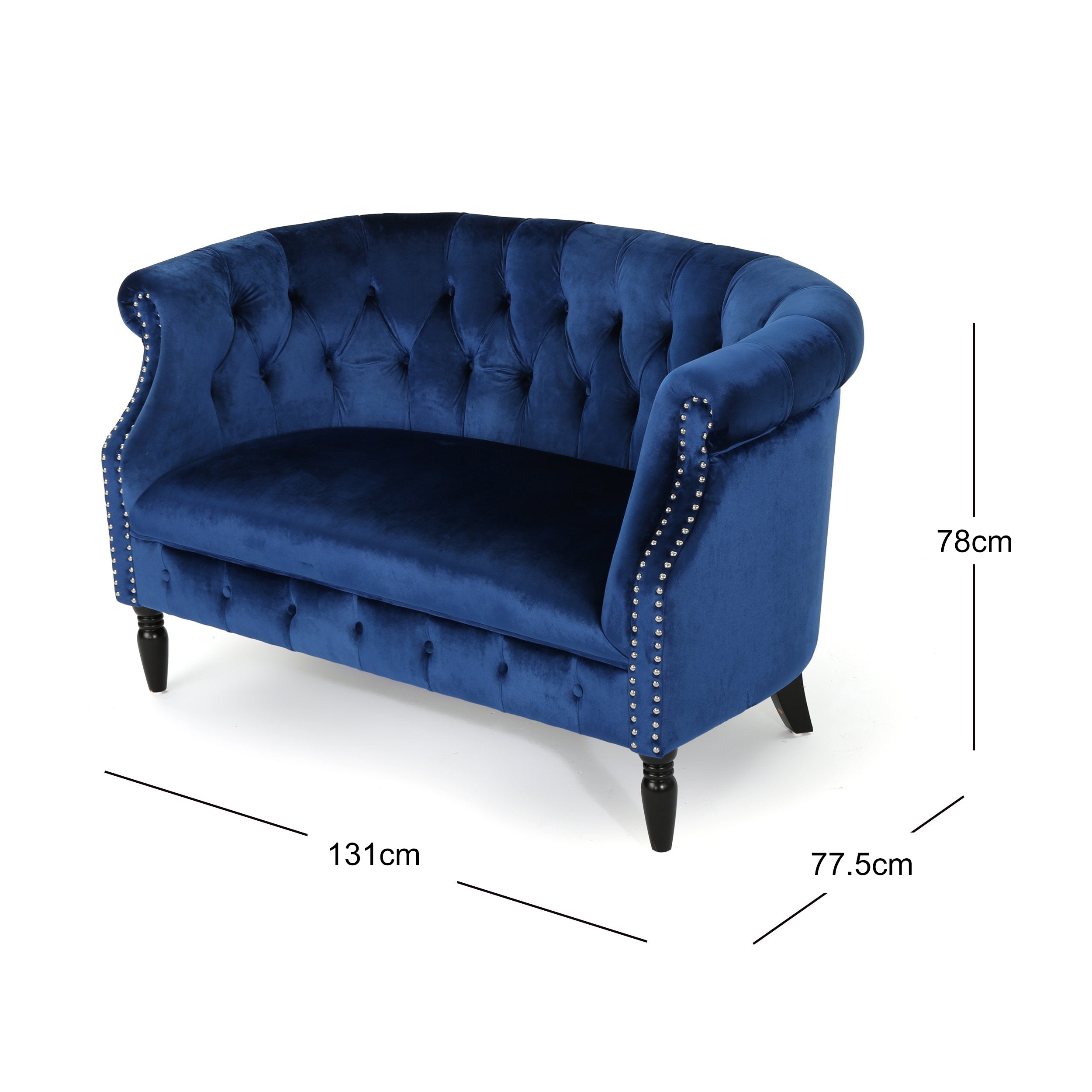 Baroque Style Navy Blue Velvet Loveseat Sofa