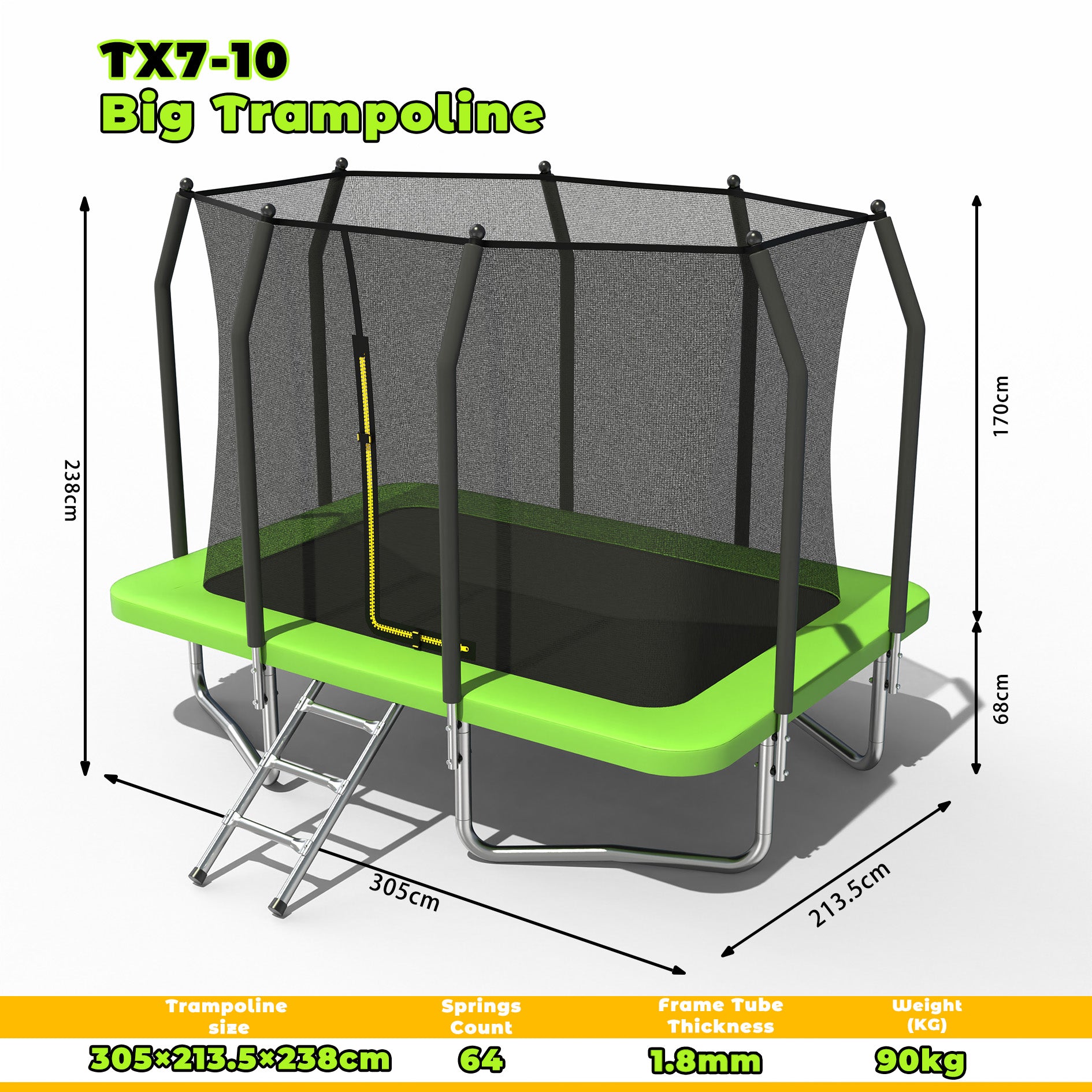 Outdoor Trampoline with Safety Enclosure Net for Kids, Rectangle, 7*10ft