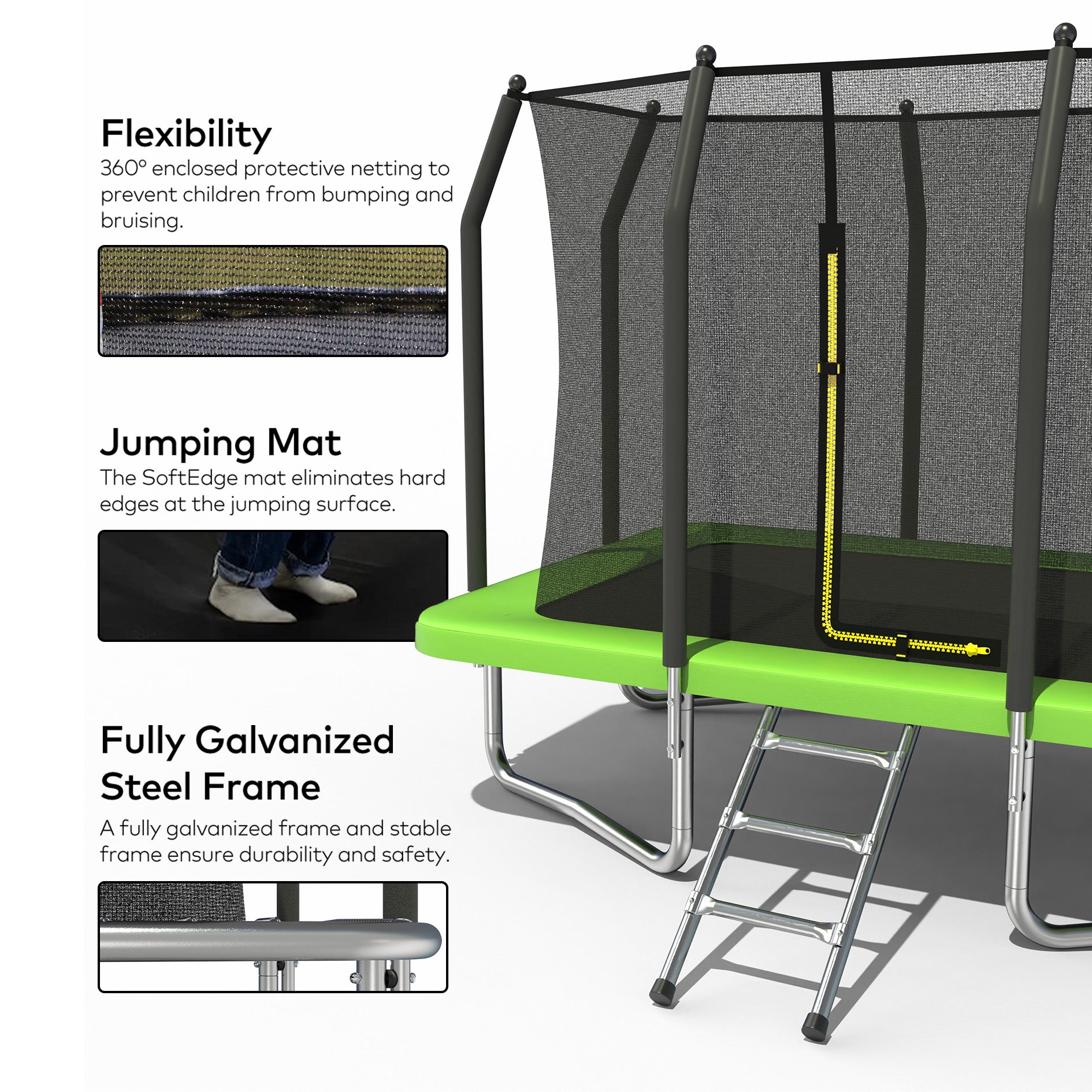 Outdoor Trampoline with Safety Enclosure Net for Kids, Rectangle, 7*10ft