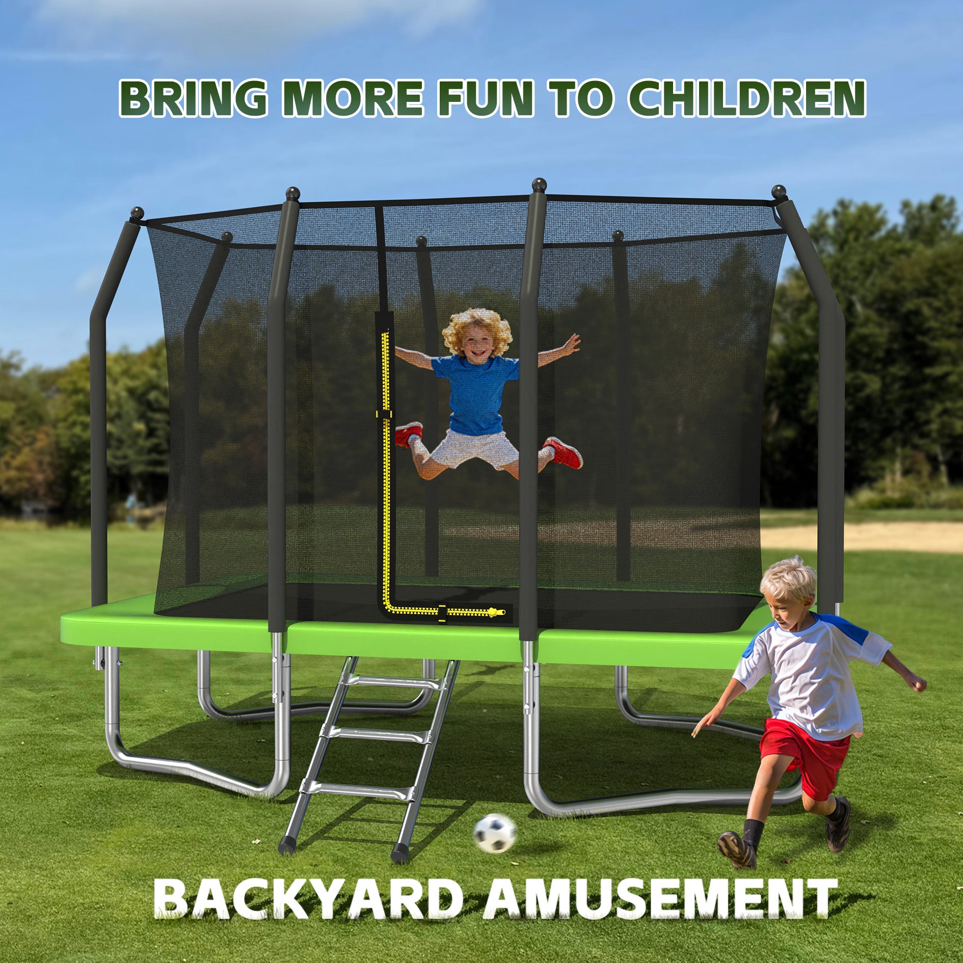 Outdoor Trampoline with Safety Enclosure Net for Kids, Rectangle, 7*10ft