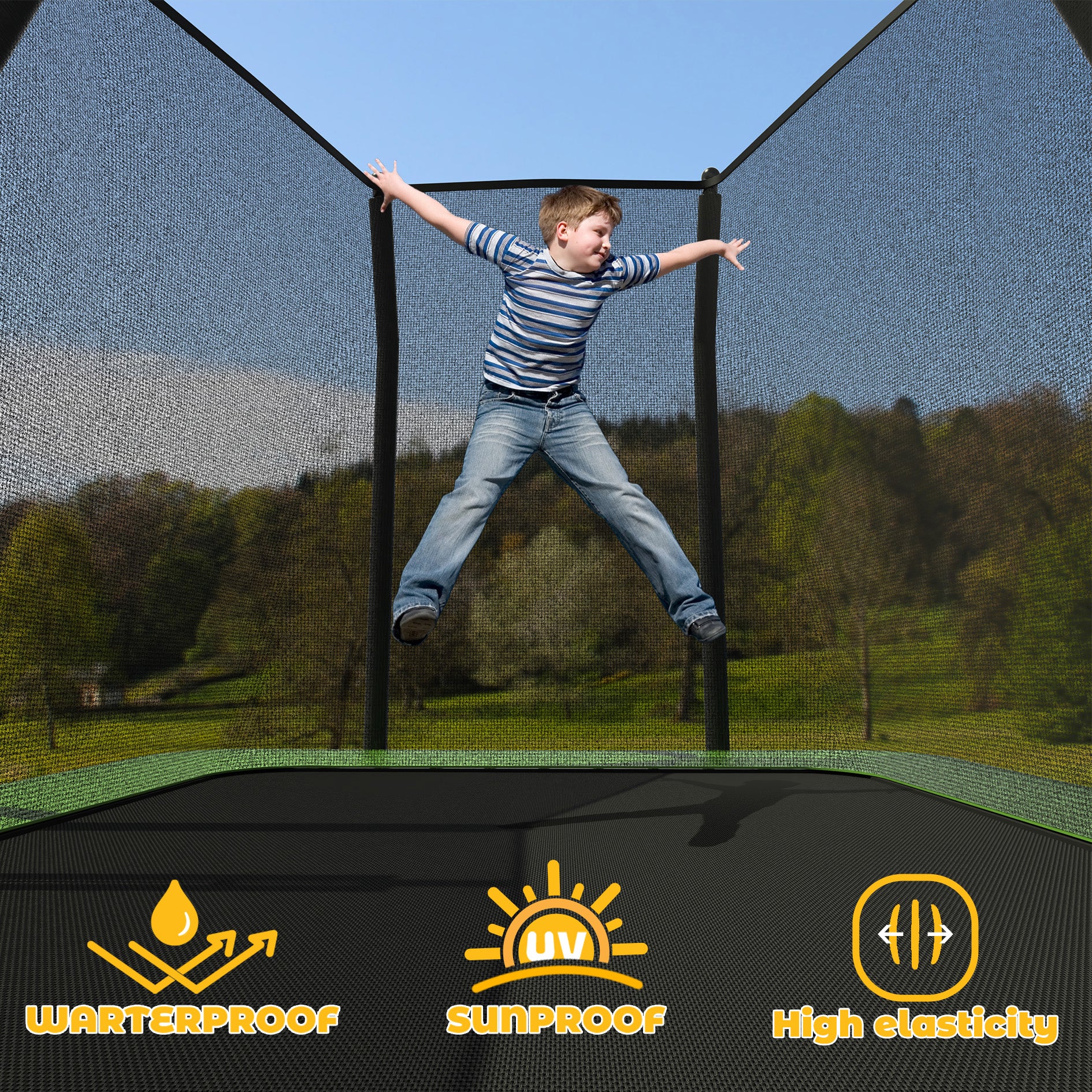 Outdoor Trampoline with Safety Enclosure Net for Kids, Rectangle, 7*10ft