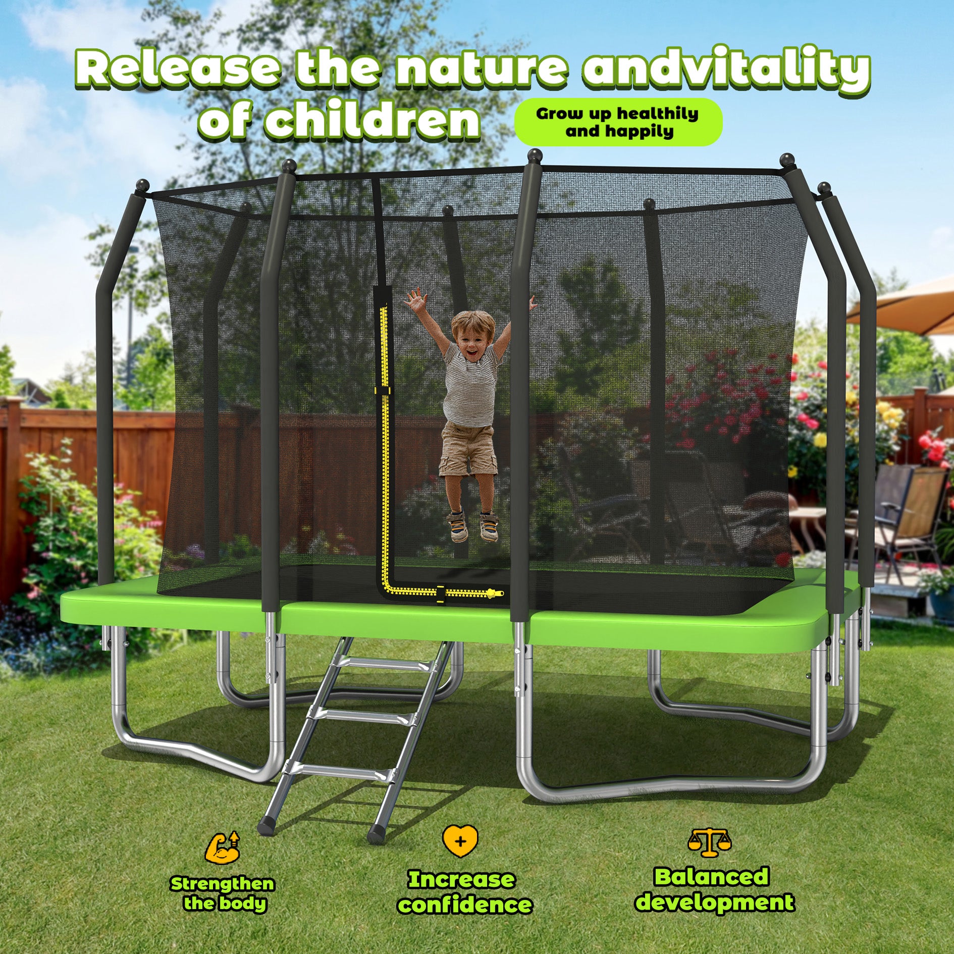 Outdoor Trampoline with Safety Enclosure Net for Kids, Rectangle, 7*10ft
