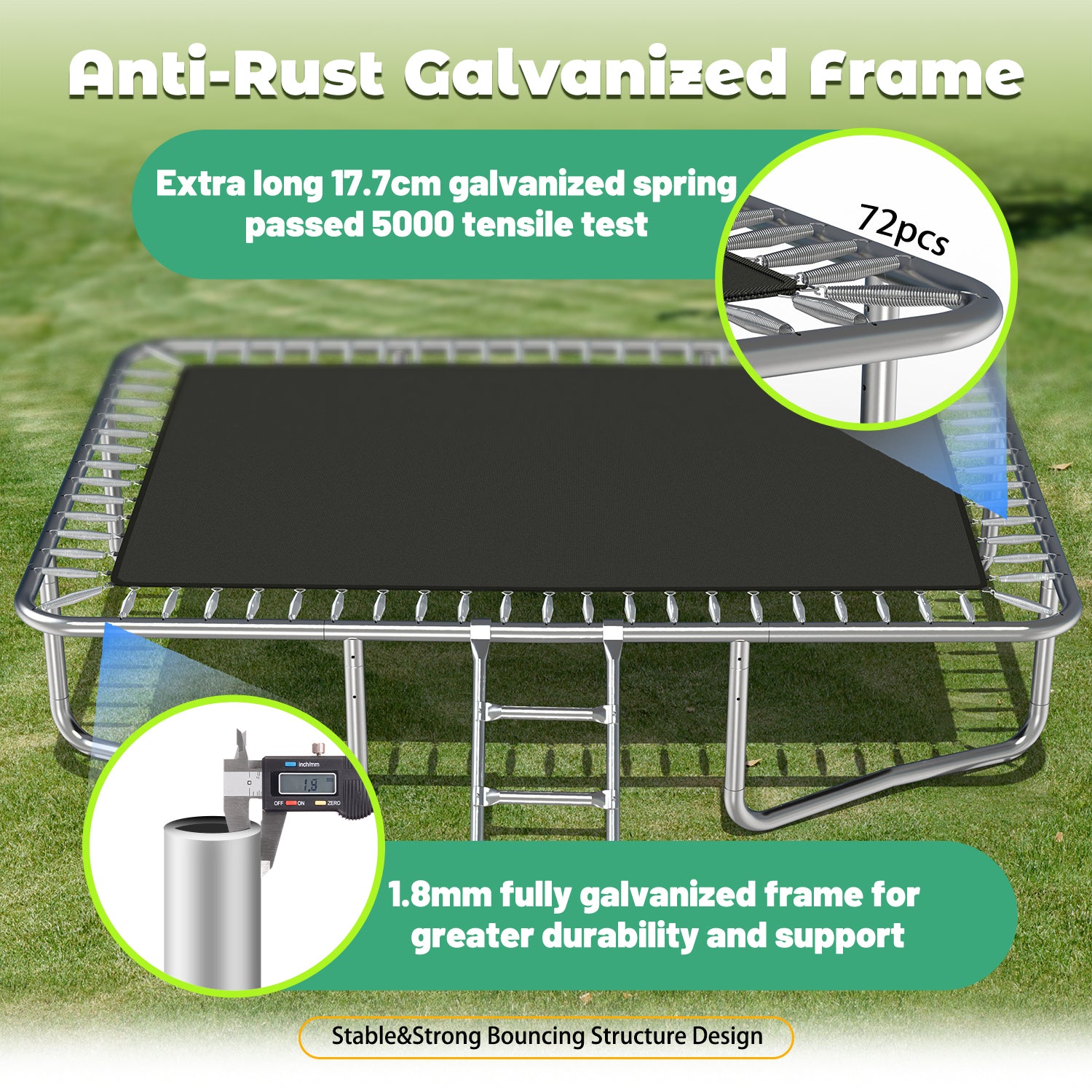 8FT x 11FT Rectangle Outdoor Trampoline, with Safety Enclosure Net