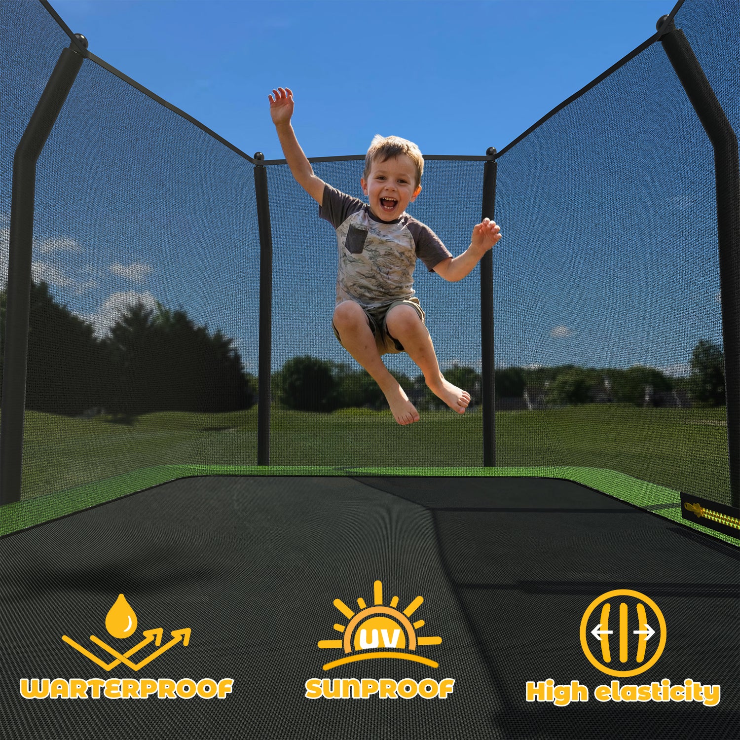 8FT x 11FT Rectangle Outdoor Trampoline, with Safety Enclosure Net