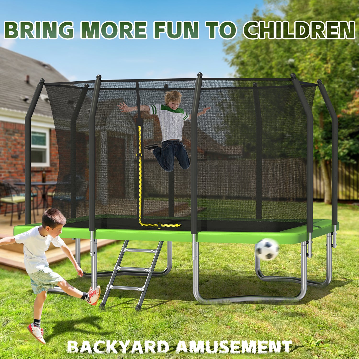 8FT x 11FT Rectangle Outdoor Trampoline, with Safety Enclosure Net
