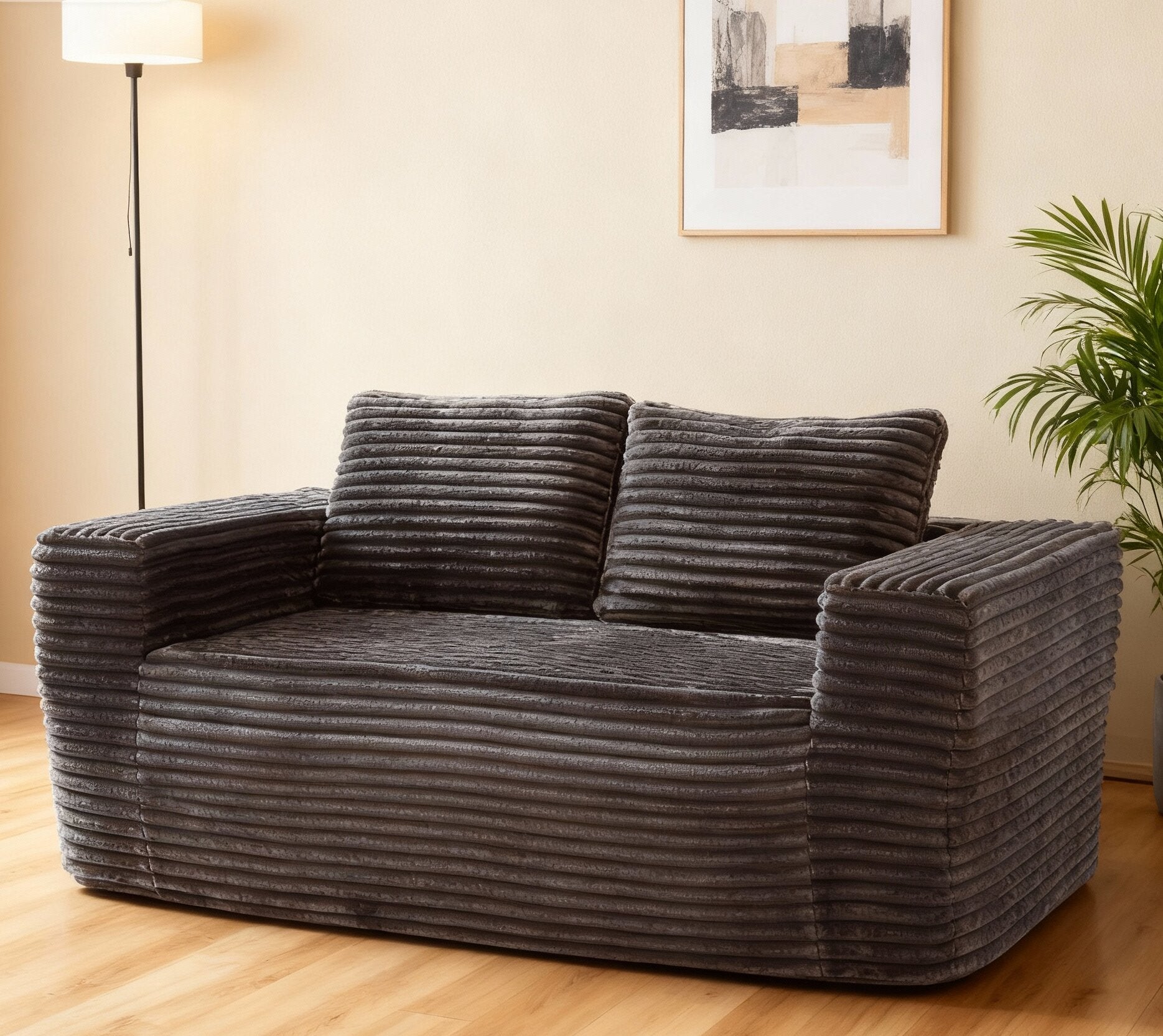 Boneless Deep Seat 2-Seater, No Assembly Foam Floor Couch, Plush Cordu