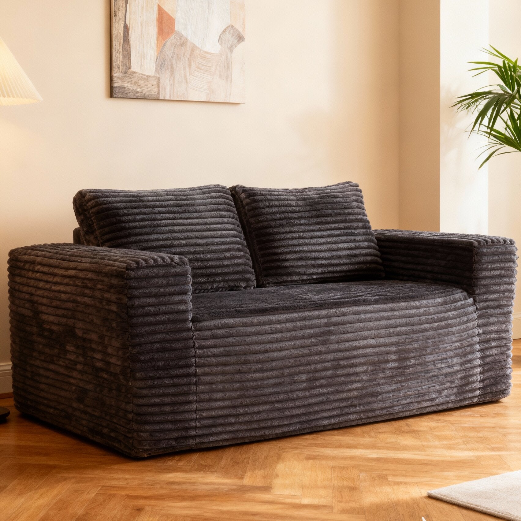 Boneless Deep Seat 2-Seater, No Assembly Foam Floor Couch, Plush Cordu