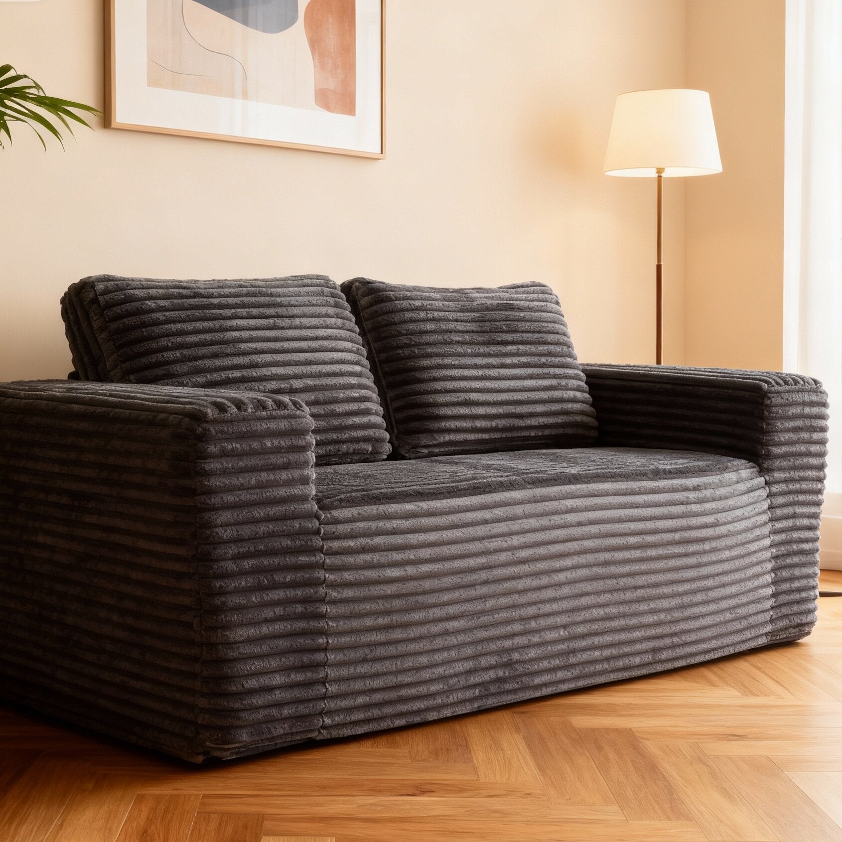 Boneless Deep Seat 2-Seater, No Assembly Foam Floor Couch, Plush Cordu