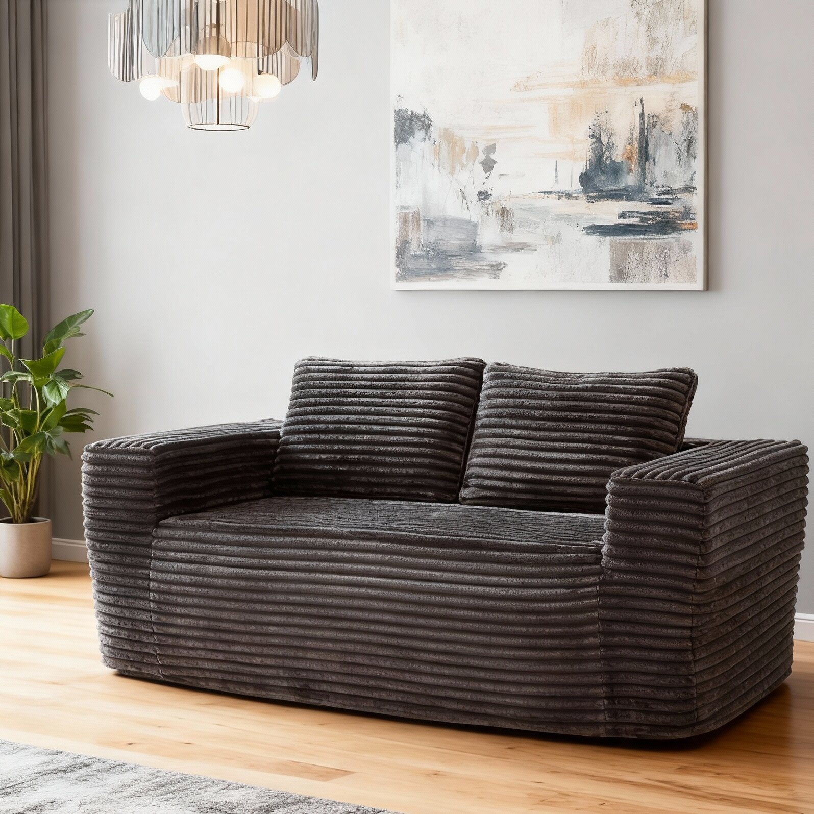Boneless Deep Seat 2-Seater, No Assembly Foam Floor Couch, Plush Cordu