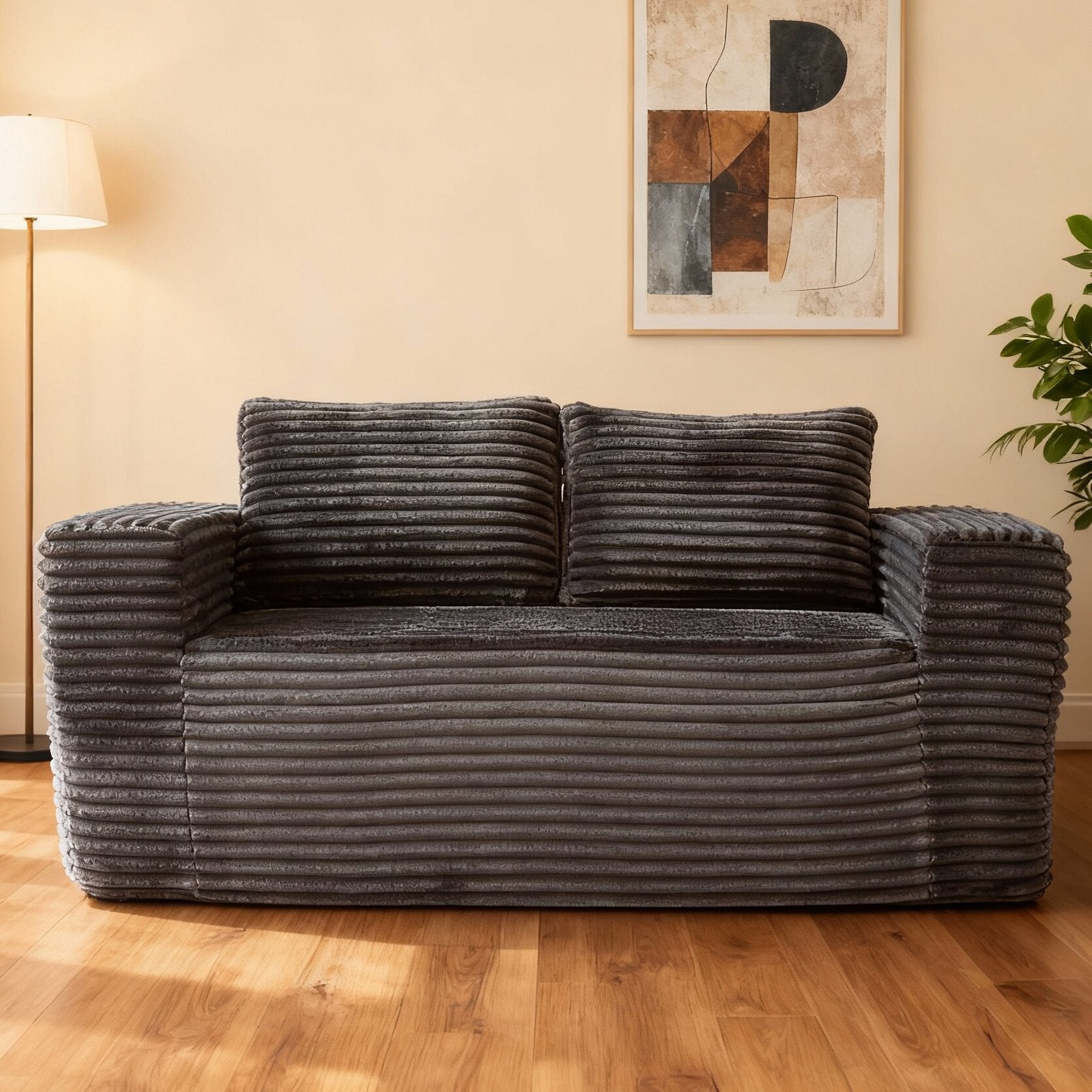 Boneless Deep Seat 2-Seater, No Assembly Foam Floor Couch, Plush Cordu